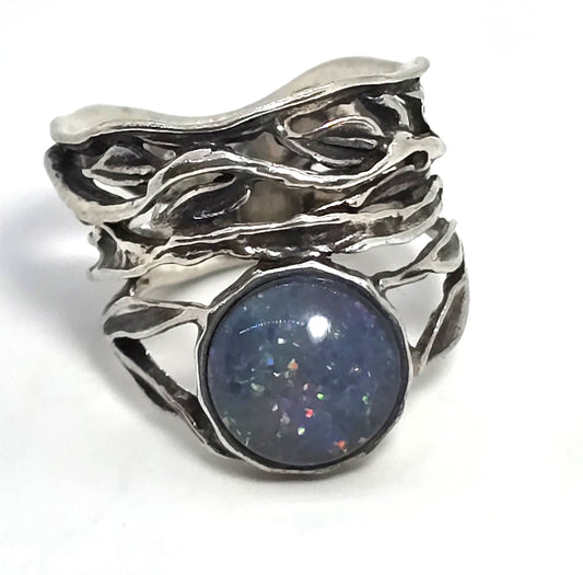 PZ Israel Hammered Sterling Silver matrix opal ring size 7