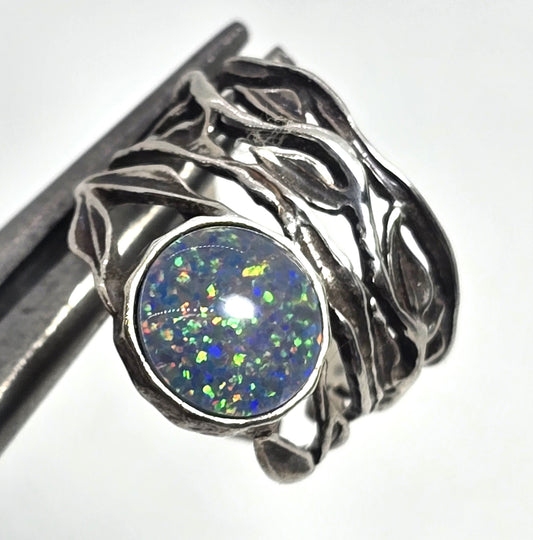 PZ Israel Hammered Sterling Silver matrix opal ring size 7