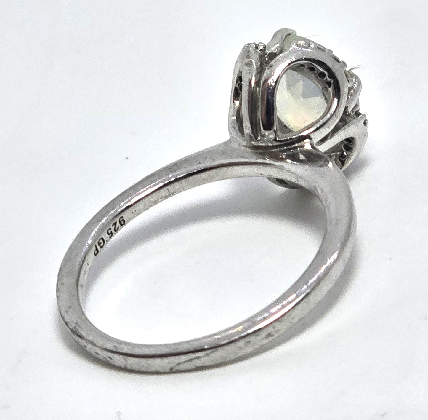 Bright Ethiopian opal white topaz sterling silver ring size 6.75