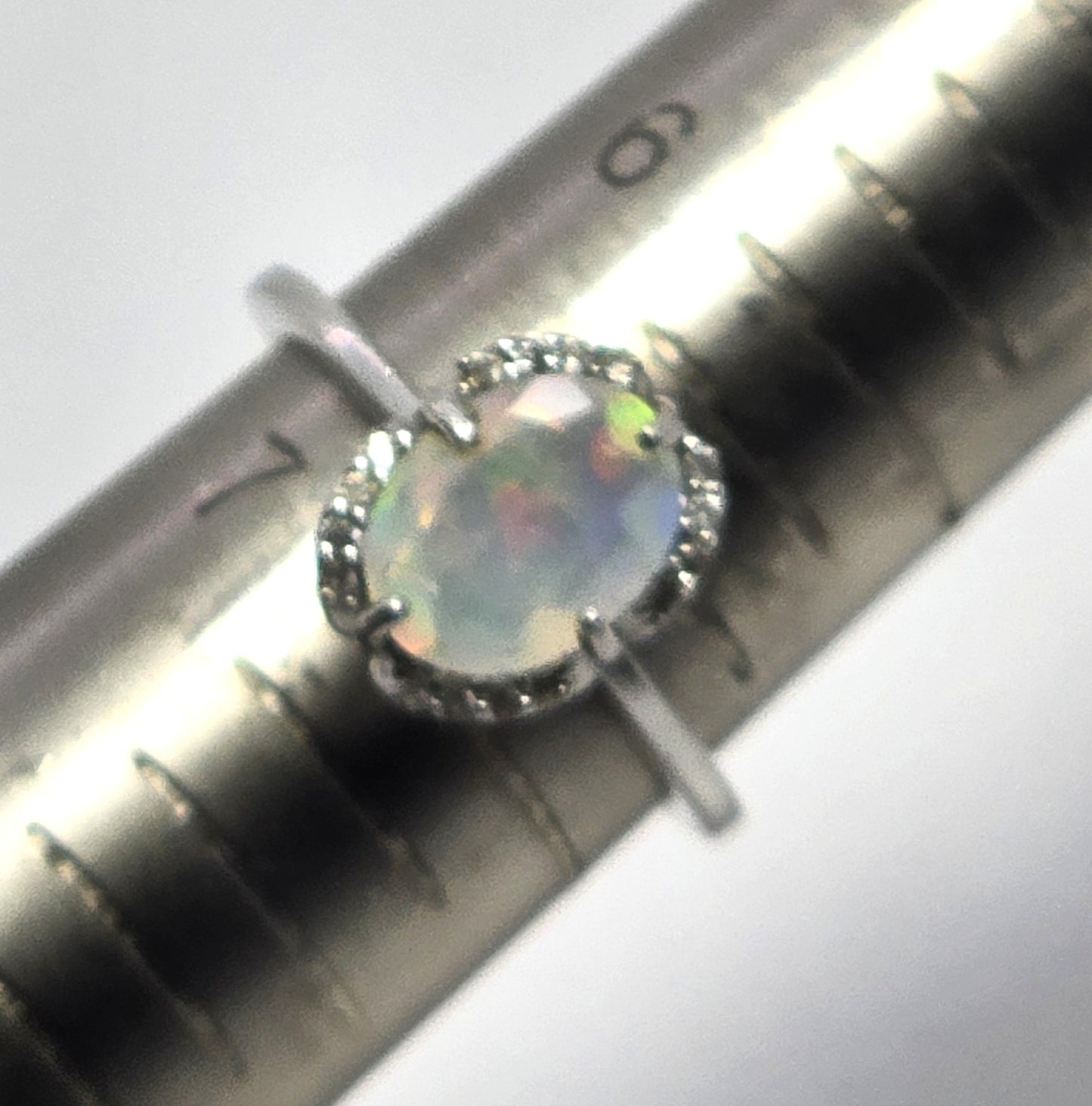 Bright Ethiopian opal white topaz sterling silver ring size 6.75