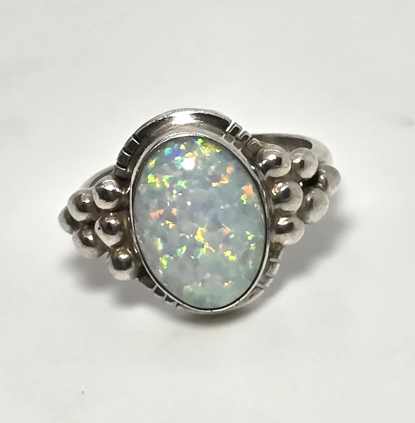 Desert Rose Trading DTR White Fire opal sterling silver vintage ring size 7