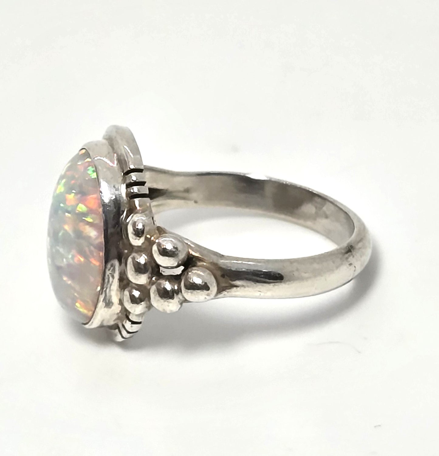 Desert Rose Trading DTR White Fire opal sterling silver vintage ring size 7