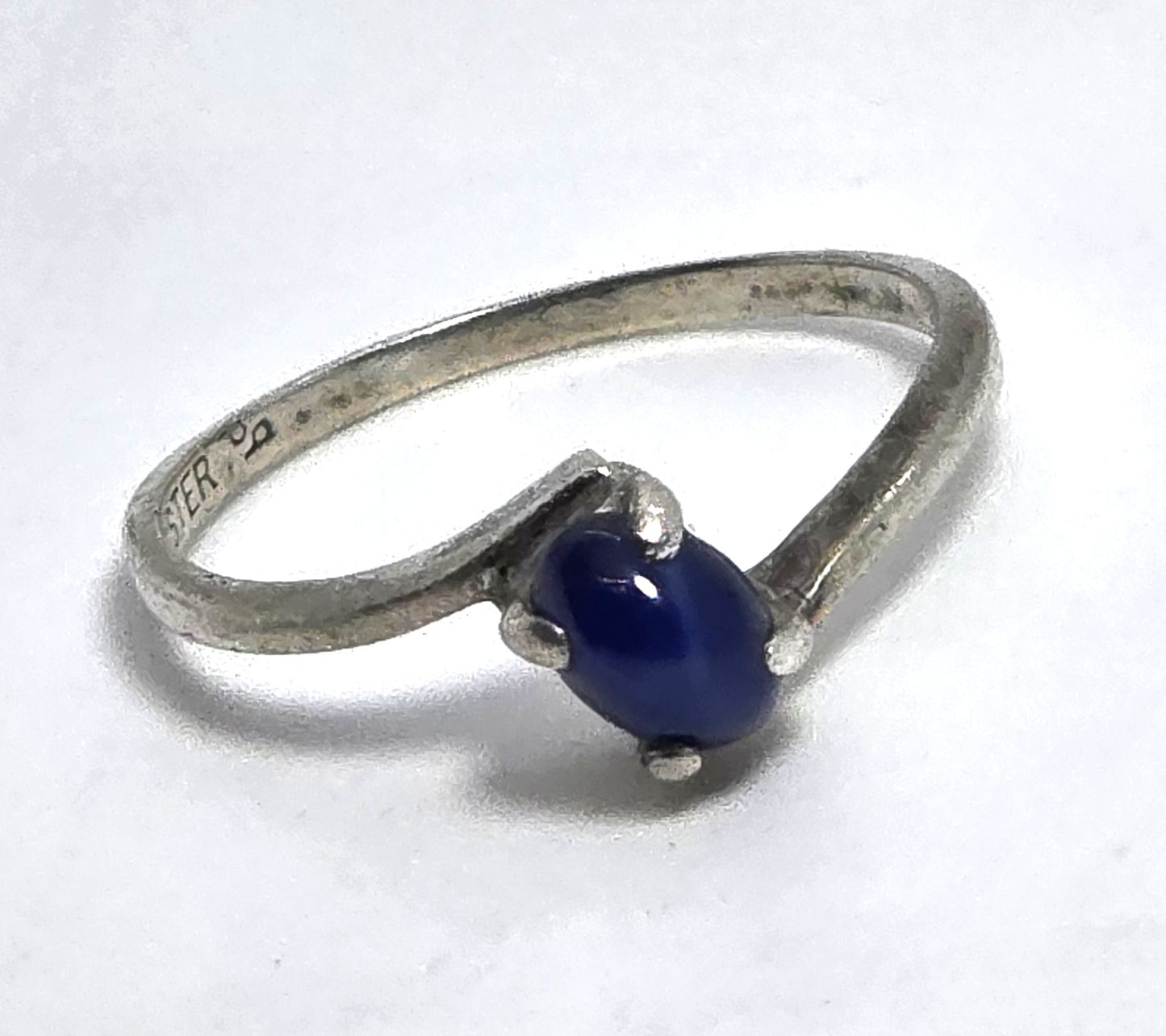 Star sapphire blue abstract small dainty sterling silver vintage ring size 7