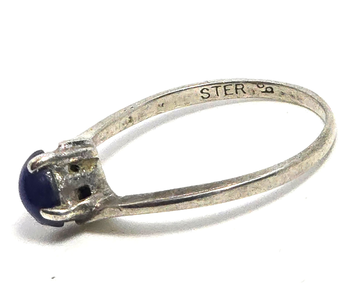 Star sapphire blue abstract small dainty sterling silver vintage ring size 7