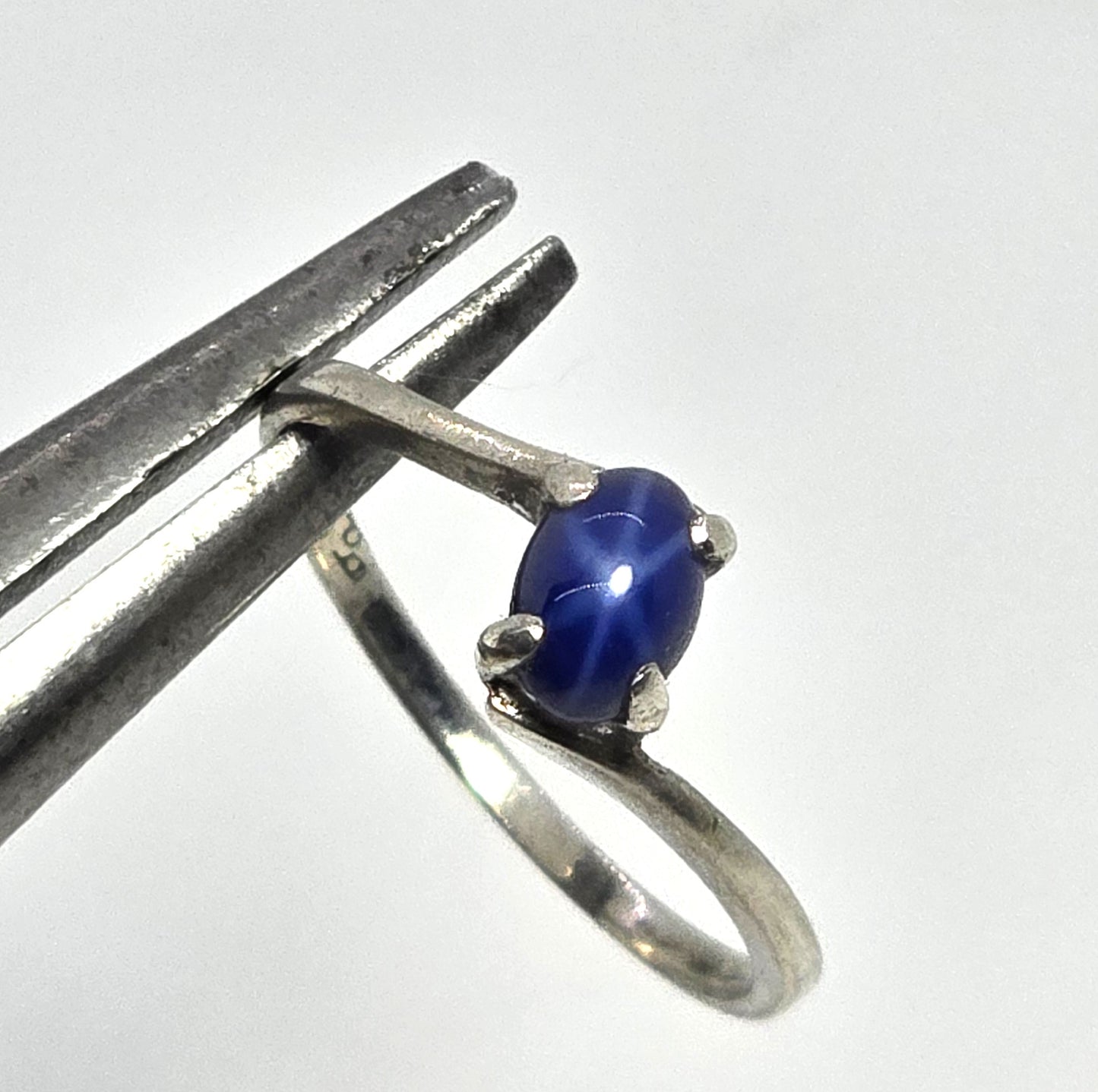 Star sapphire blue abstract small dainty sterling silver vintage ring size 7