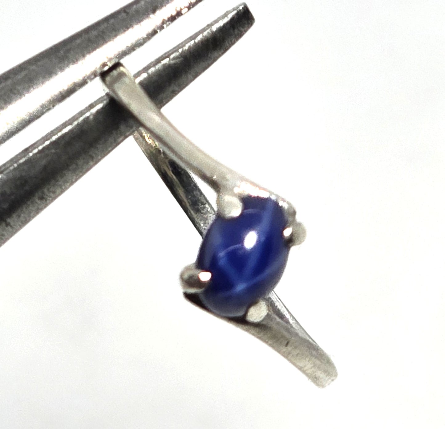 Star sapphire blue abstract small dainty sterling silver vintage ring size 7