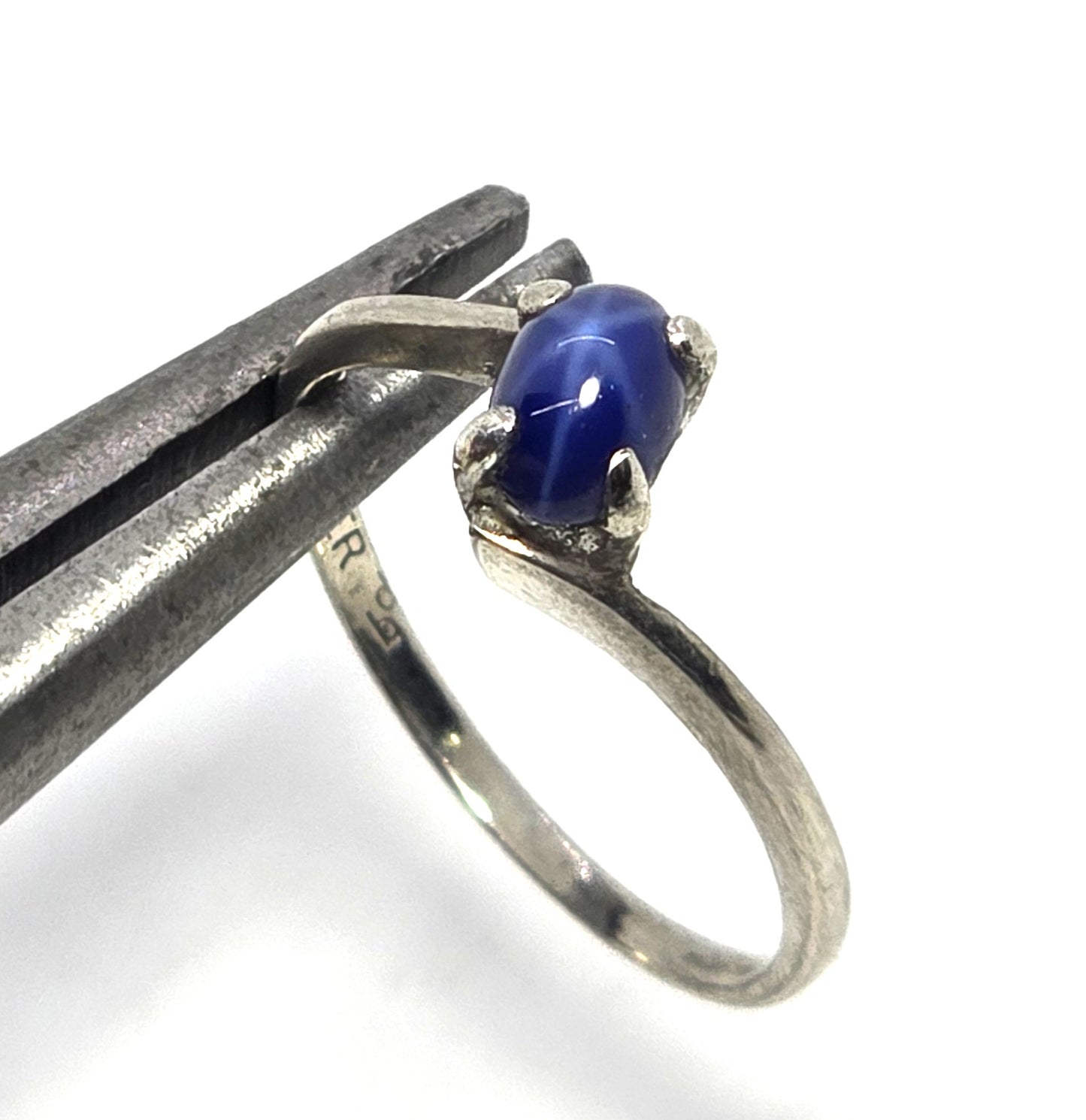 Star sapphire blue abstract small dainty sterling silver vintage ring size 7