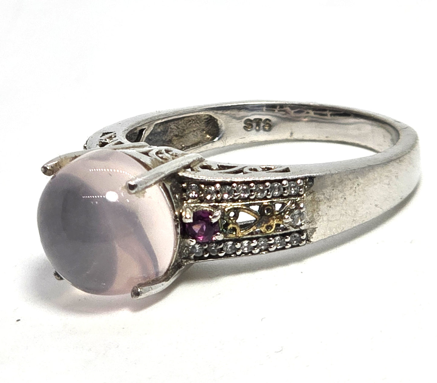 Star Rose Quartz STS Chuck Clemency pink tourmaline sterling silver ring size 9
