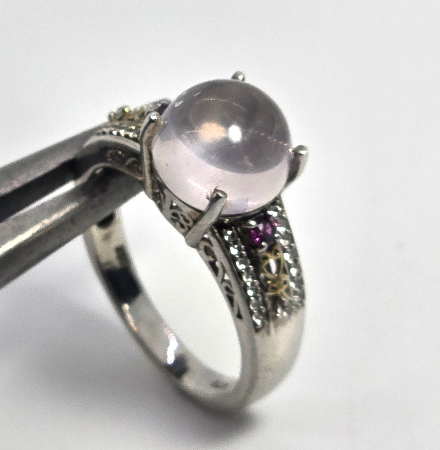 Star Rose Quartz STS Chuck Clemency pink tourmaline sterling silver ring size 9