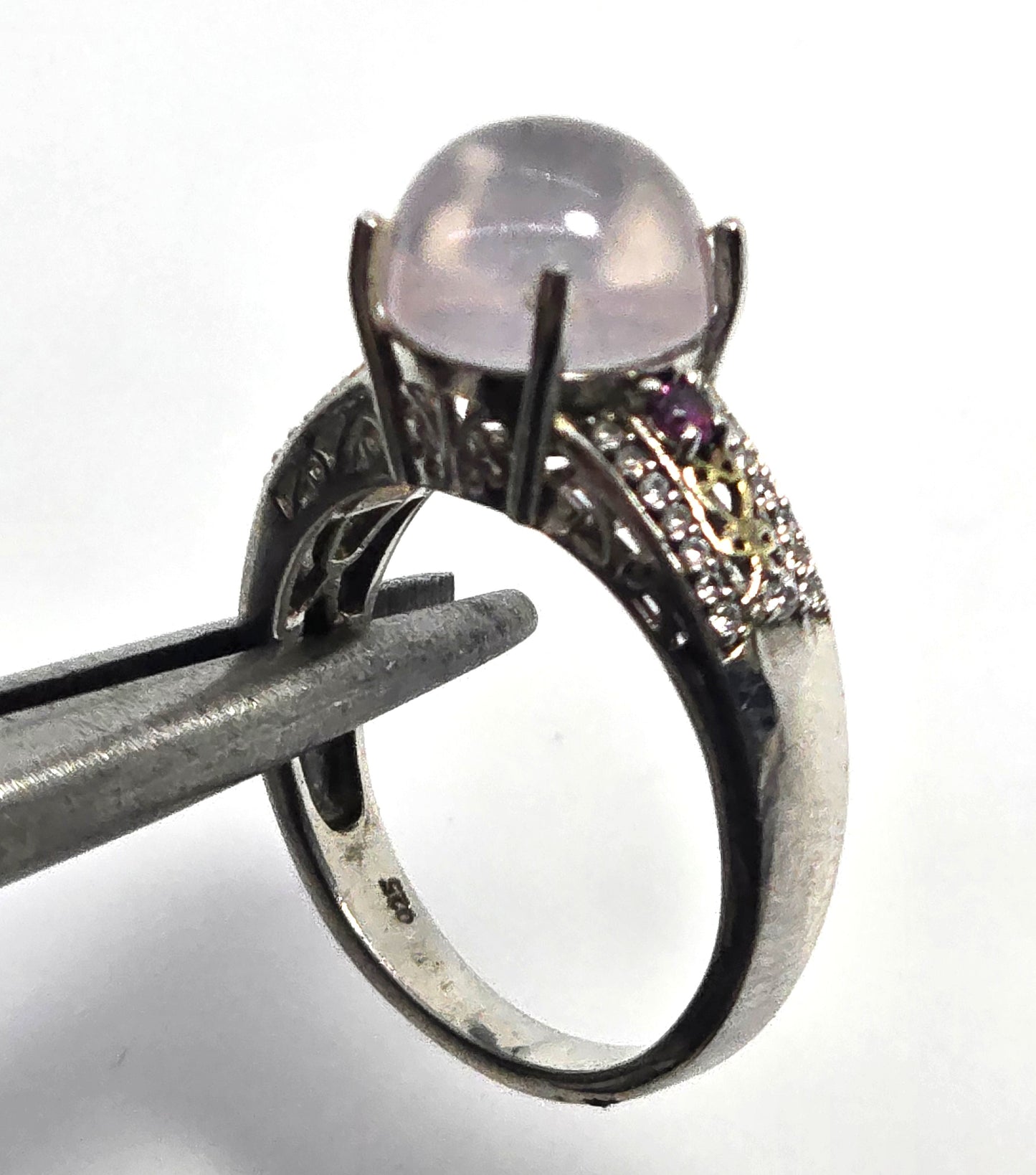 Star Rose Quartz STS Chuck Clemency pink tourmaline sterling silver ring size 9