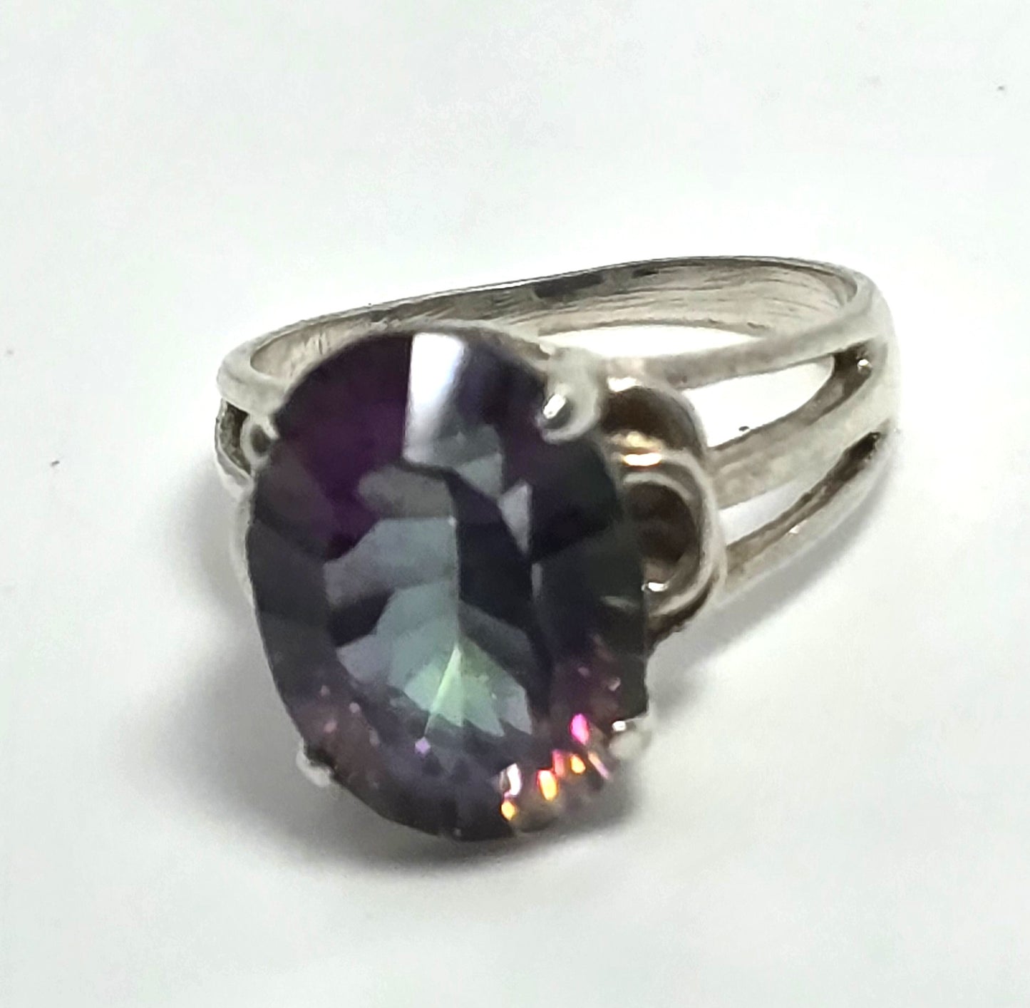 Peacock Mystic Topaz 5ct oval cut faceted sterling silver solitaire ring size 6