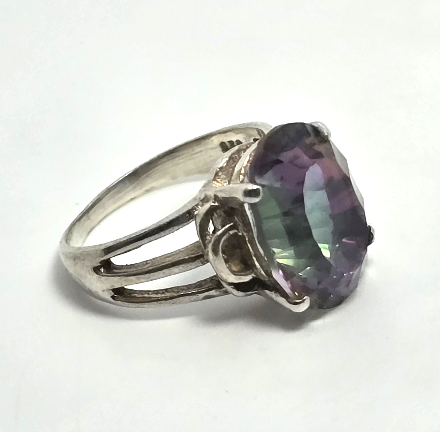 Peacock Mystic Topaz 5ct oval cut faceted sterling silver solitaire ring size 6