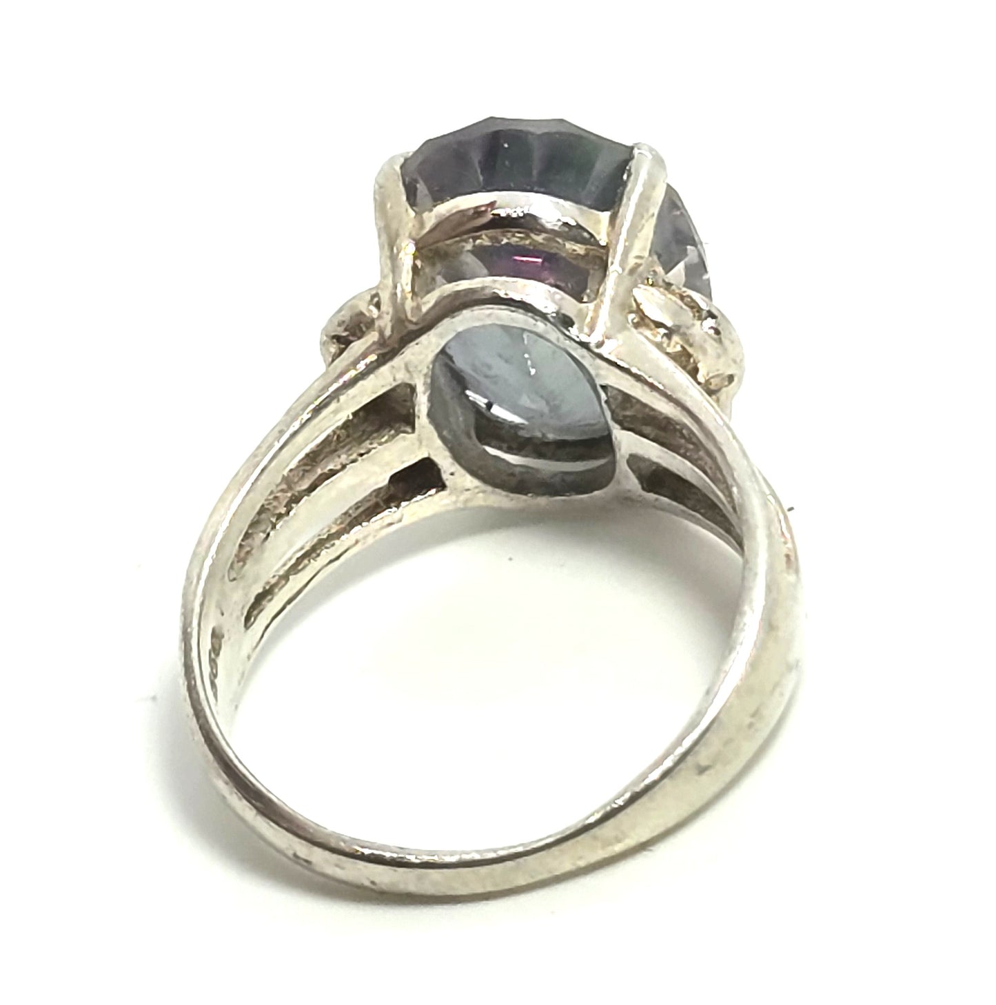 Peacock Mystic Topaz 5ct oval cut faceted sterling silver solitaire ring size 6