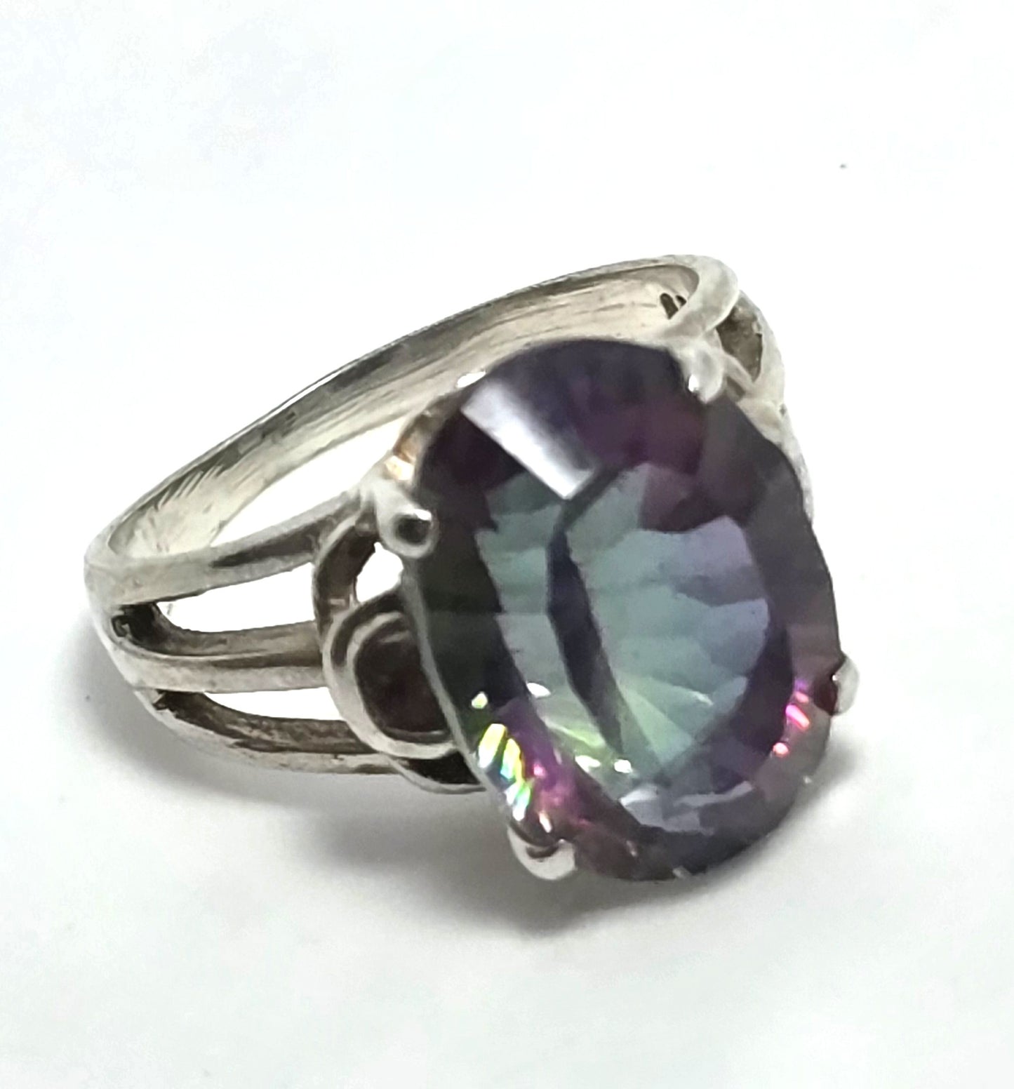 Peacock Mystic Topaz 5ct oval cut faceted sterling silver solitaire ring size 6