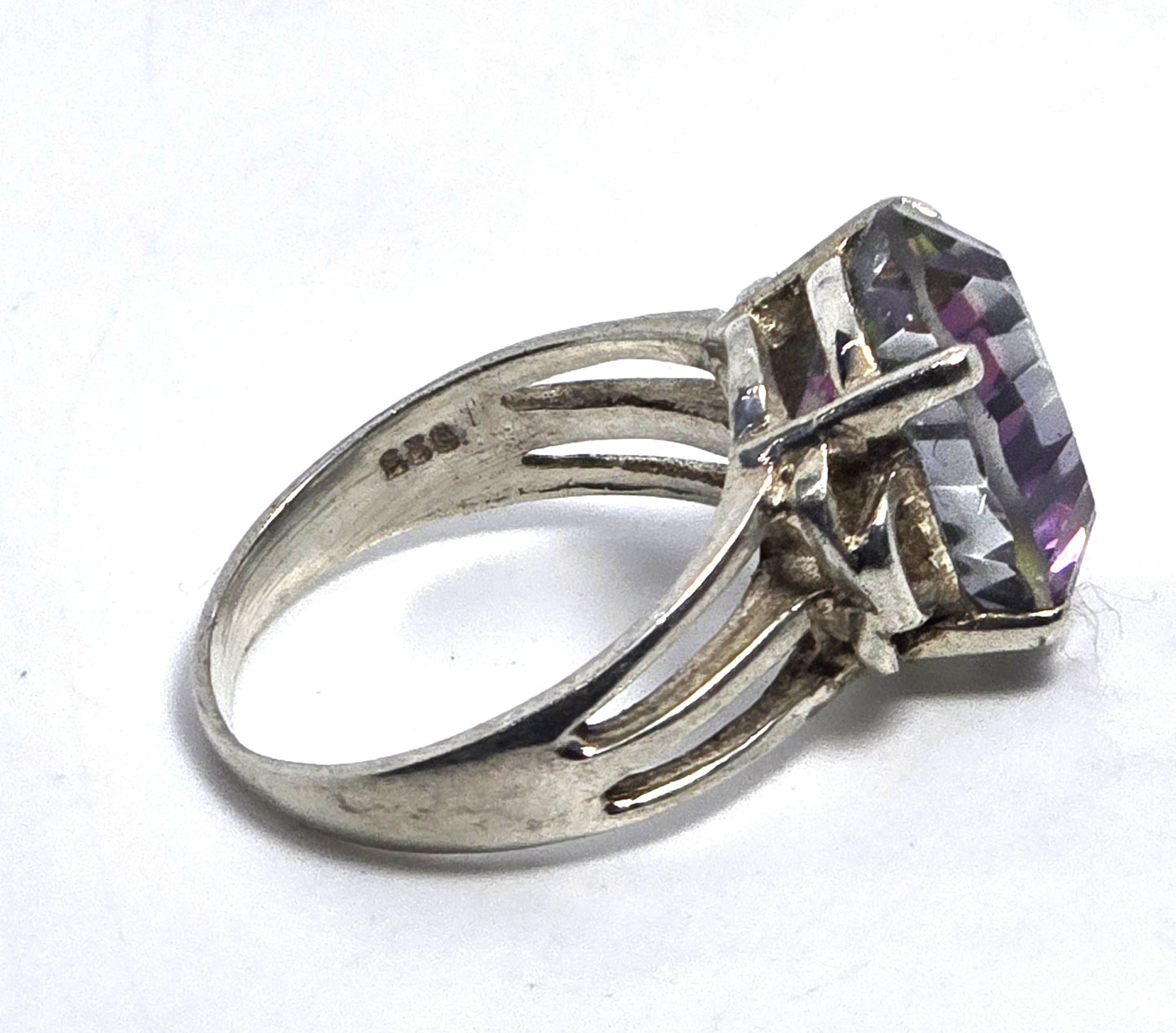 Peacock Mystic Topaz 5ct oval cut faceted sterling silver solitaire ring size 6