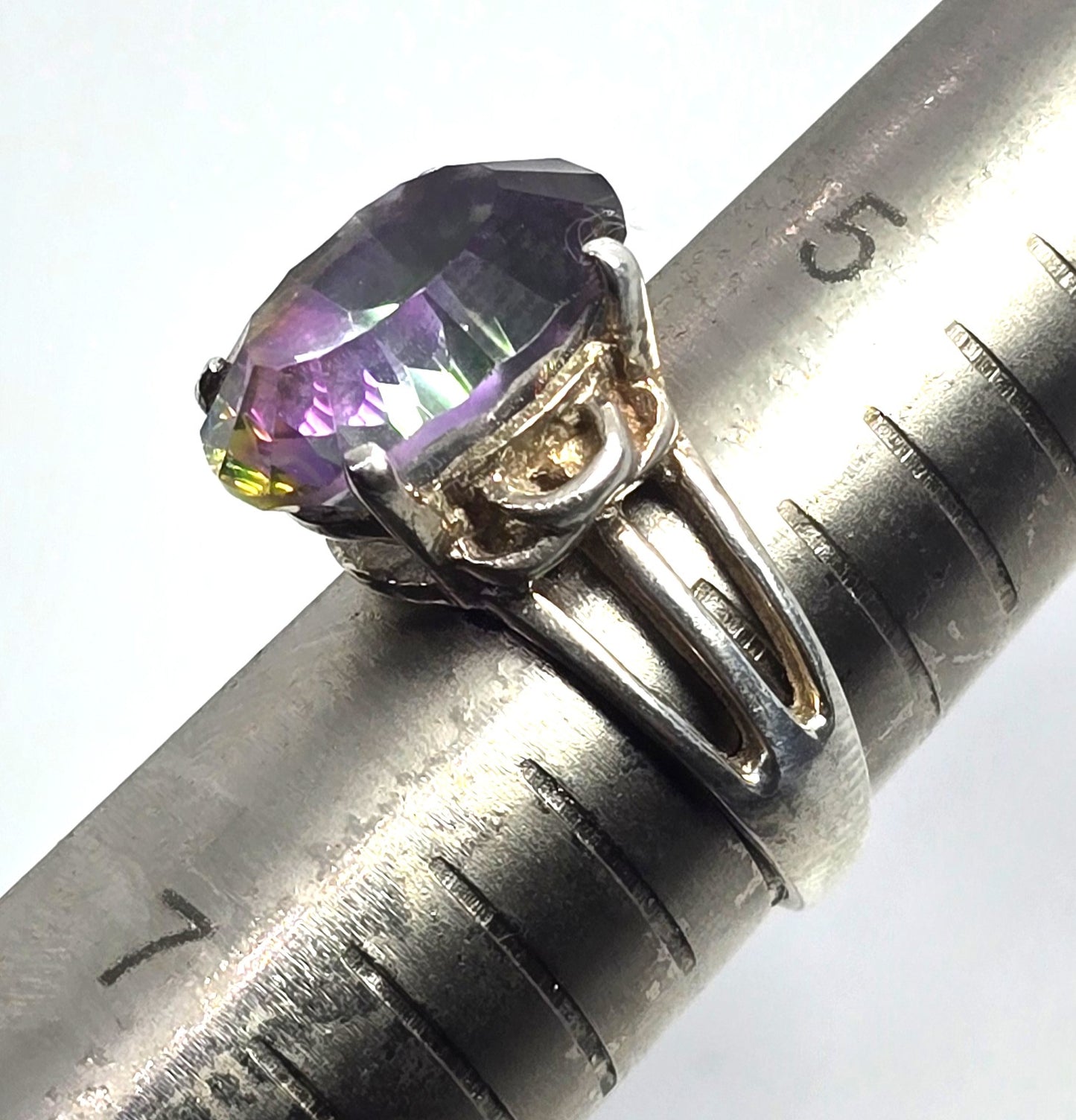 Peacock Mystic Topaz 5ct oval cut faceted sterling silver solitaire ring size 6
