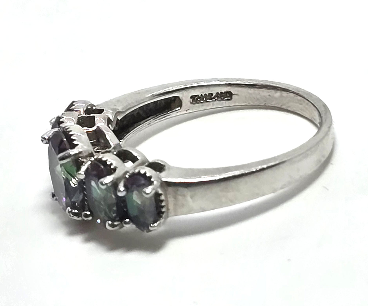 Peacock Mystic Topaz 5 stone oval cut faceted sterling silver ring size 7.75