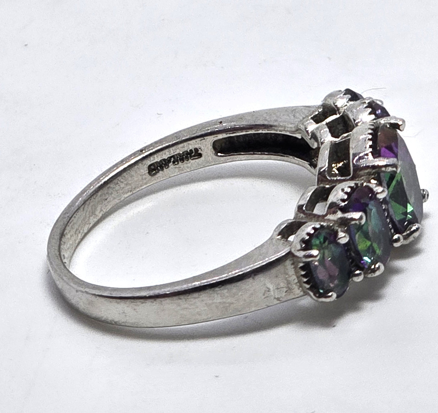 Peacock Mystic Topaz 5 stone oval cut faceted sterling silver ring size 7.75