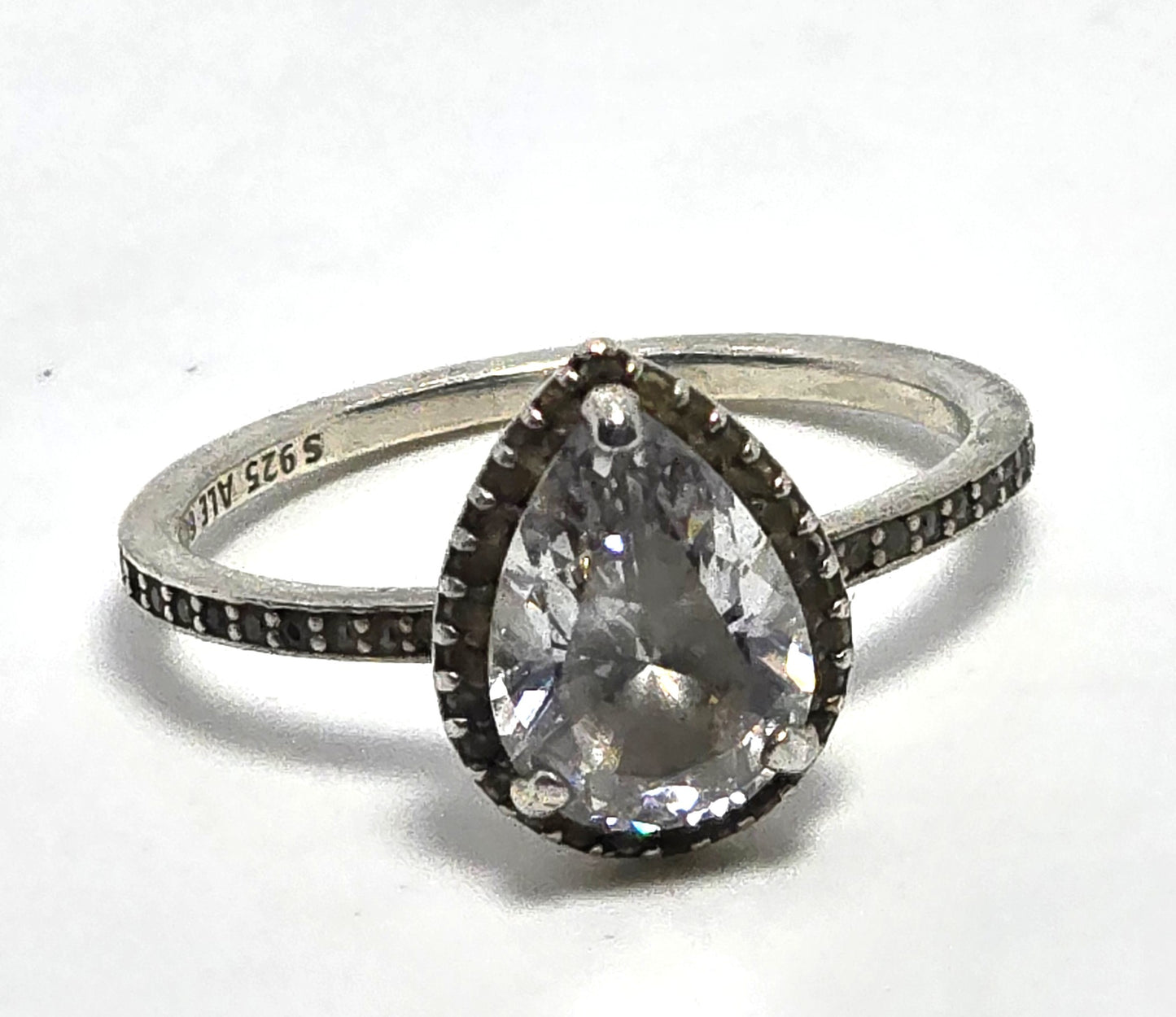 PANDORA 60 radiant cut cubic zirconia prong set sterling silver ring size 9