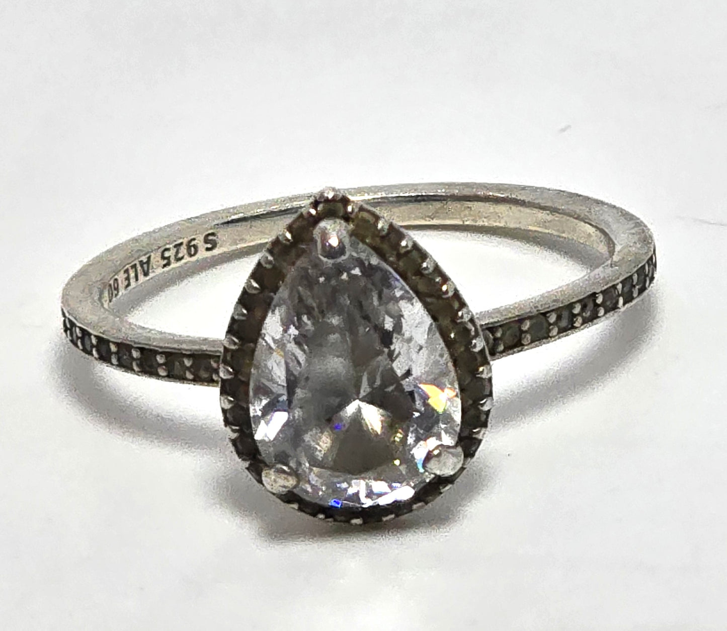 PANDORA 60 radiant cut cubic zirconia prong set sterling silver ring size 9