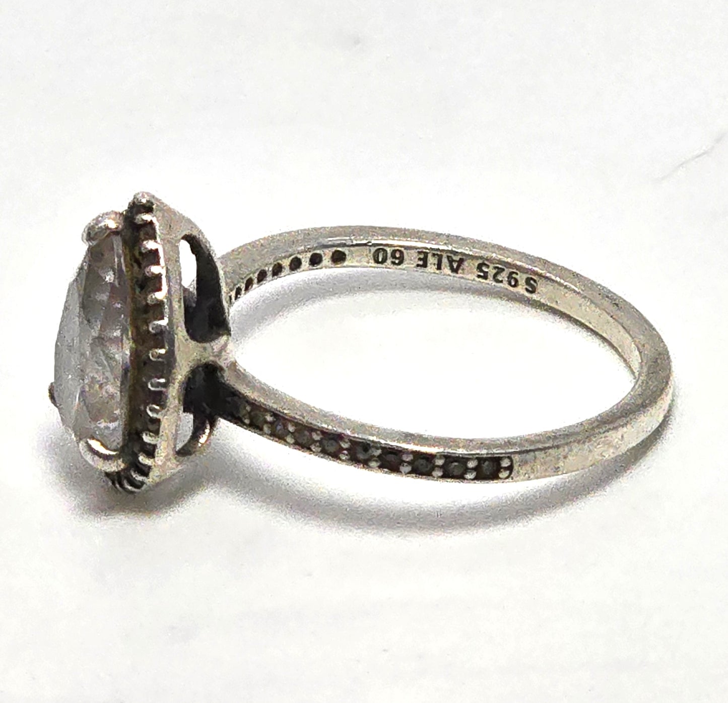 PANDORA 60 radiant cut cubic zirconia prong set sterling silver ring size 9
