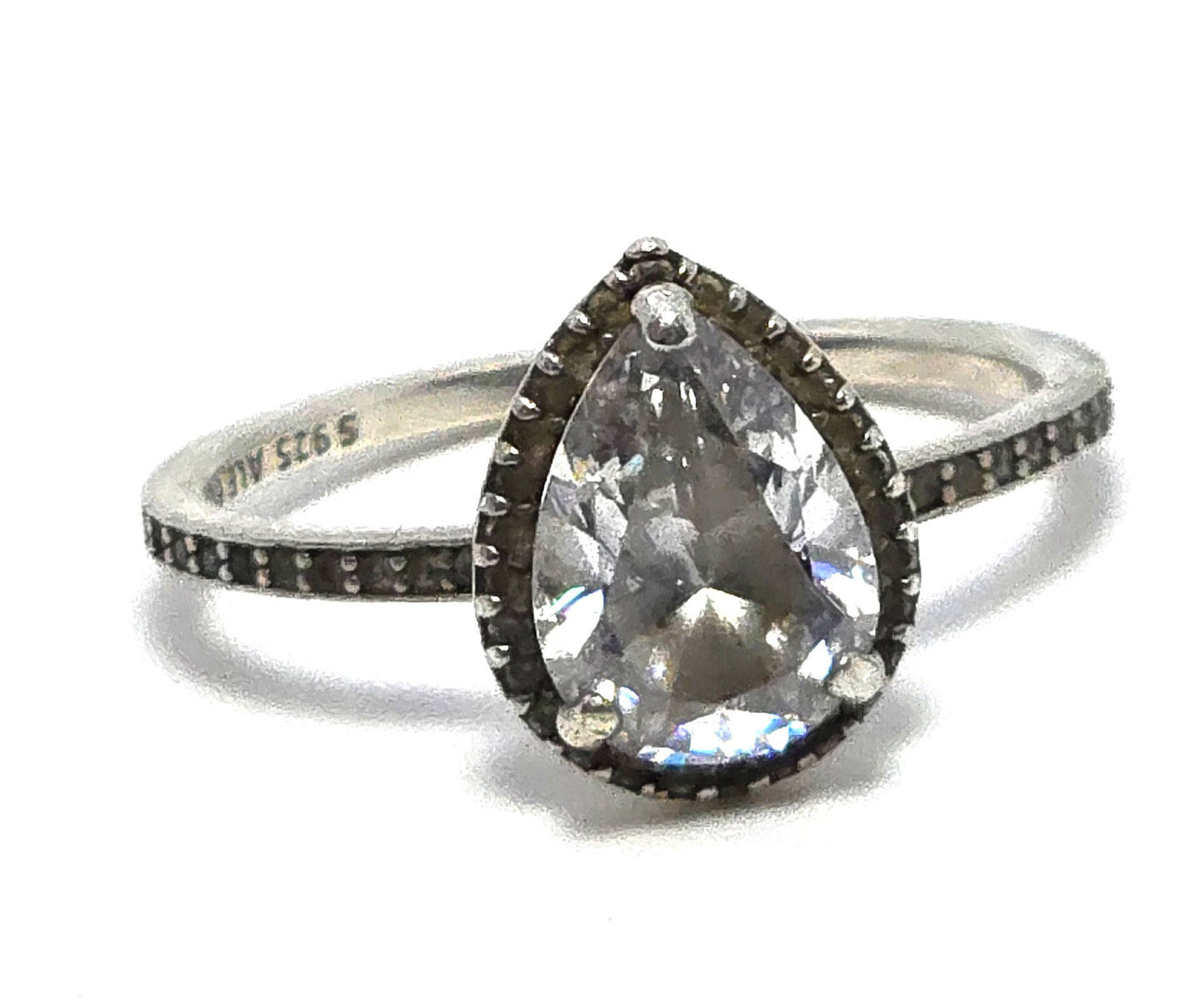PANDORA 60 radiant cut cubic zirconia prong set sterling silver ring size 9
