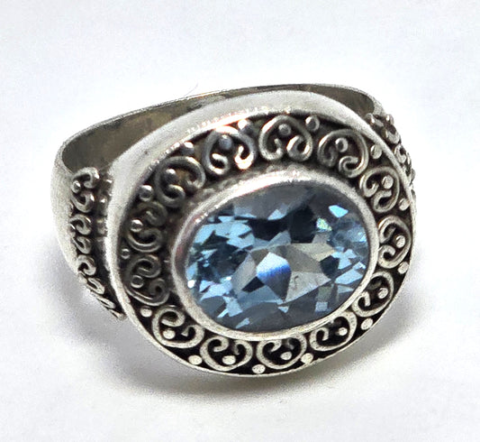 JGD Janice Girardi Blue topaz faceted vintage thick sterling silver ring size 7