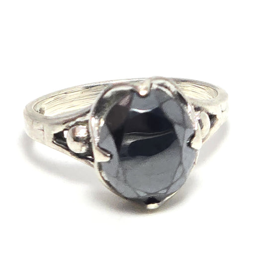 Retro Faceted Hematite vintage Southwestern prong set sterling silver ring size 6