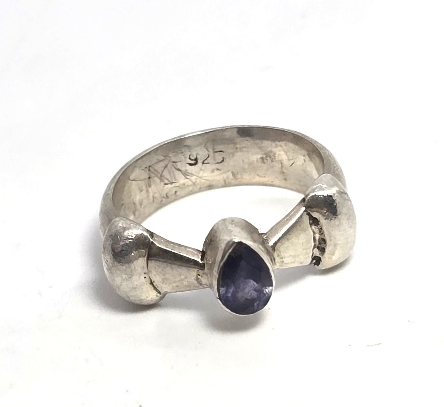 Iolite pear channel bezel set retro vintage sterling silver ring band size 5.5