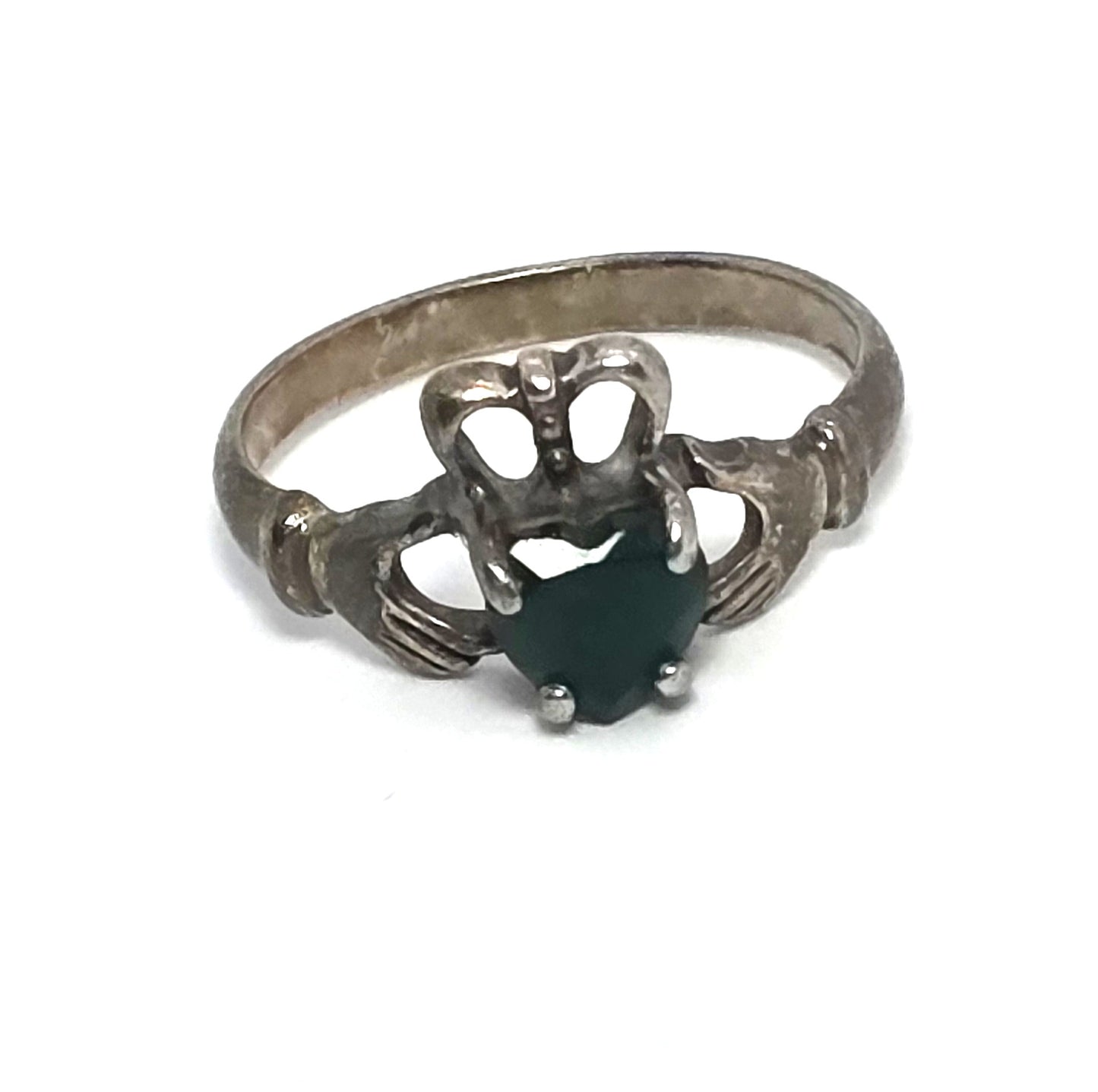 Claddagh Irish emerald heart sterling silver vintage Shube ring band size 7