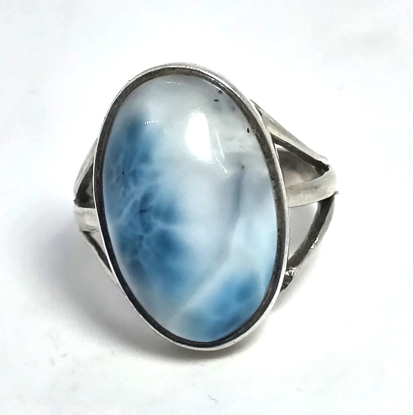 Larimar Dominican Republic blue gemstone sterling silver ring size 6