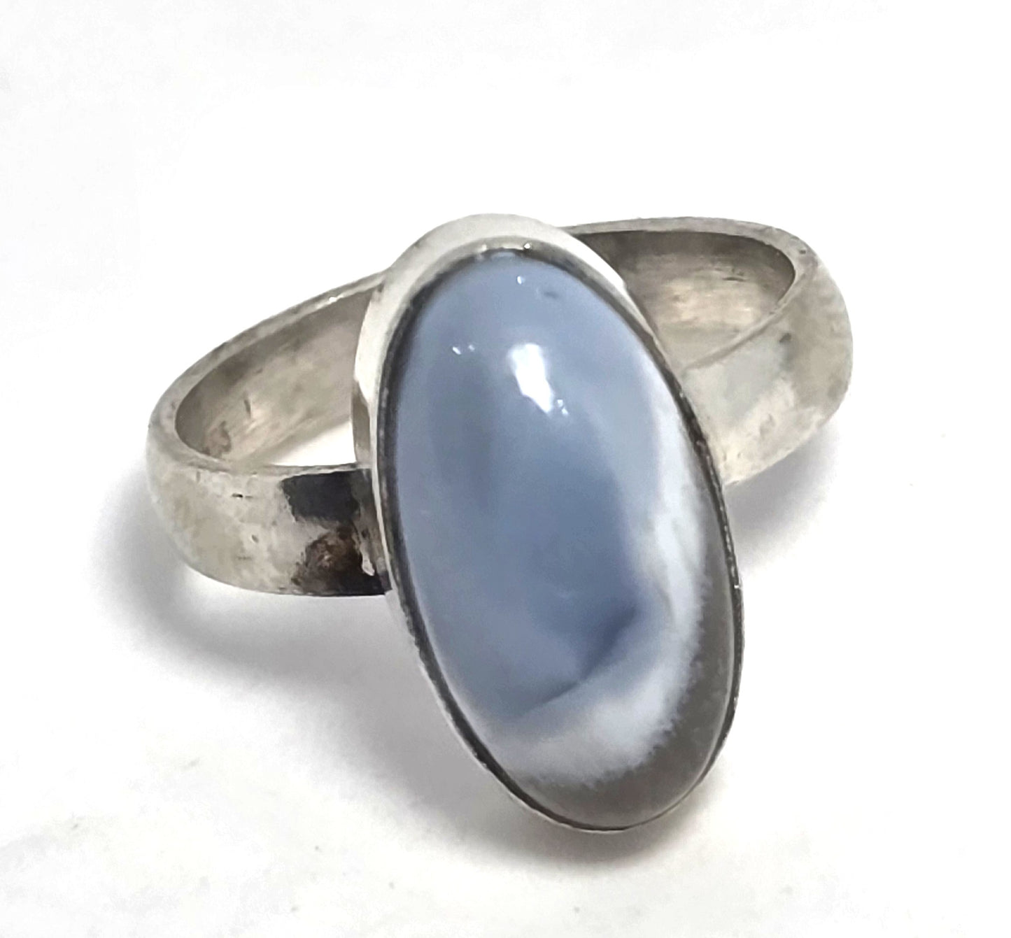 Banded Blue lace agate gemstone vintage sterling silver ring size 6.5