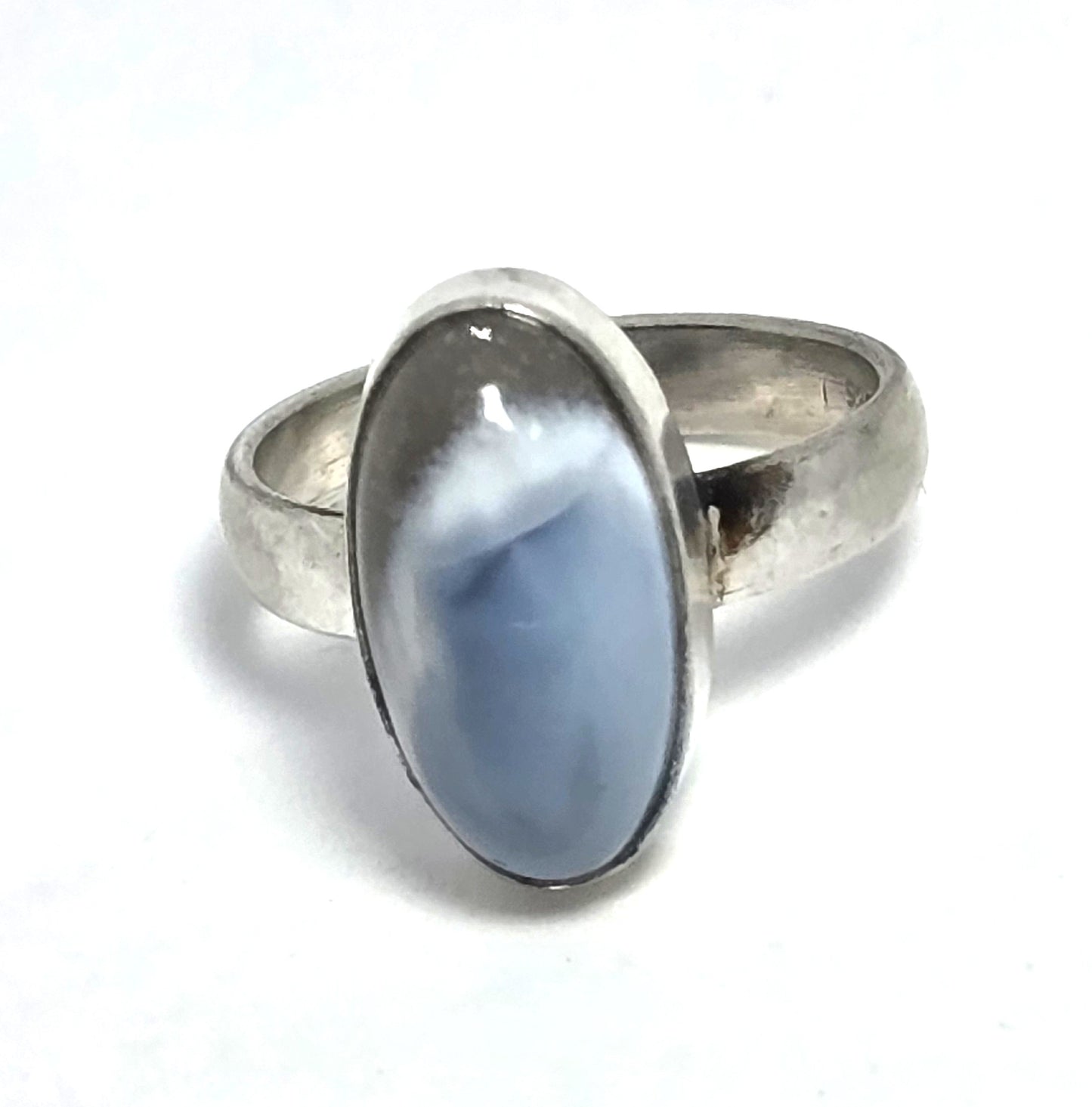 Banded Blue lace agate gemstone vintage sterling silver ring size 6.5
