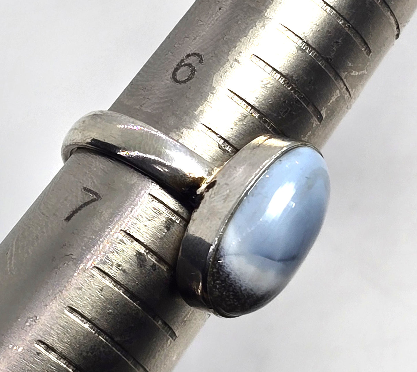 Banded Blue lace agate gemstone vintage sterling silver ring size 6.5