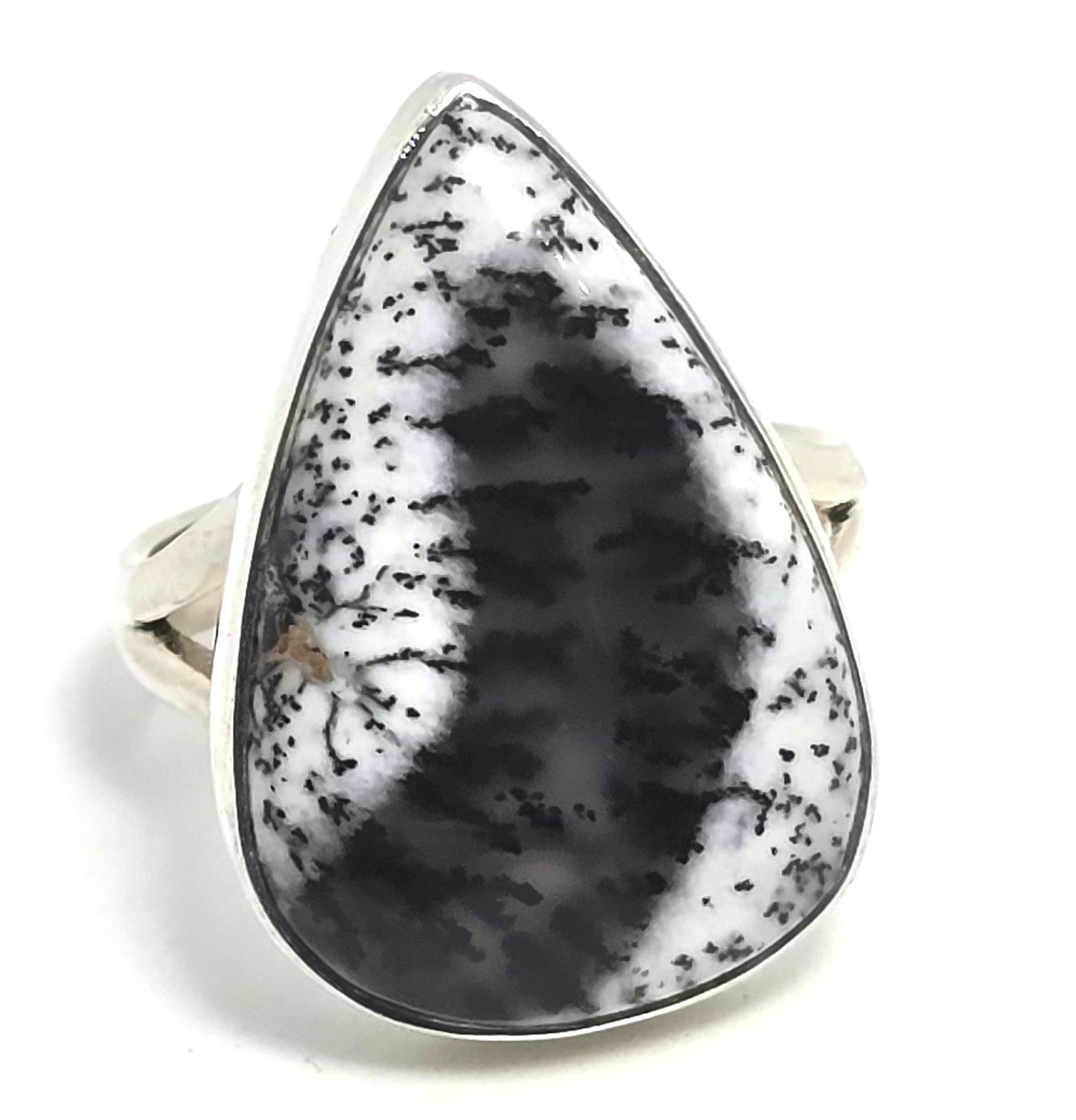 Dendritic agate opal gemstone sterling silver large vintage Ring size 8.5