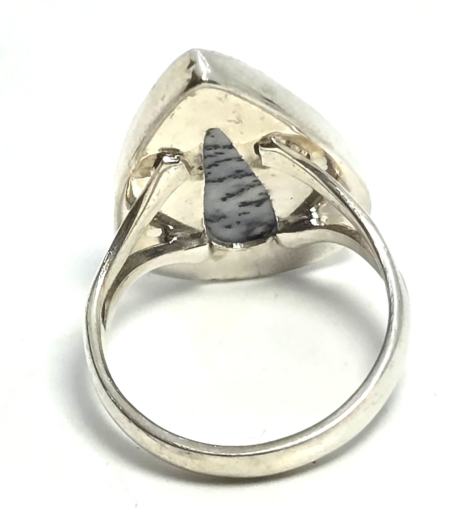 Dendritic agate opal gemstone sterling silver large vintage Ring size 8.5