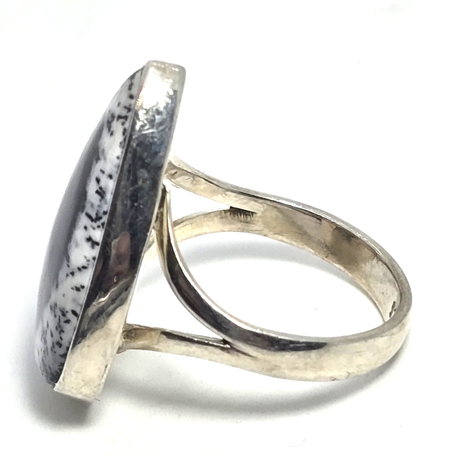 Dendritic agate opal gemstone sterling silver large vintage Ring size 8.5