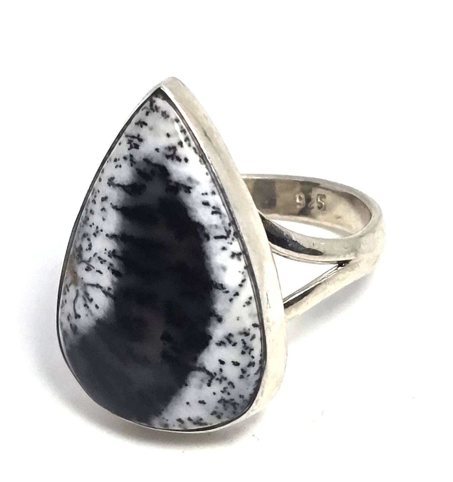 Dendritic agate opal gemstone sterling silver large vintage Ring size 8.5