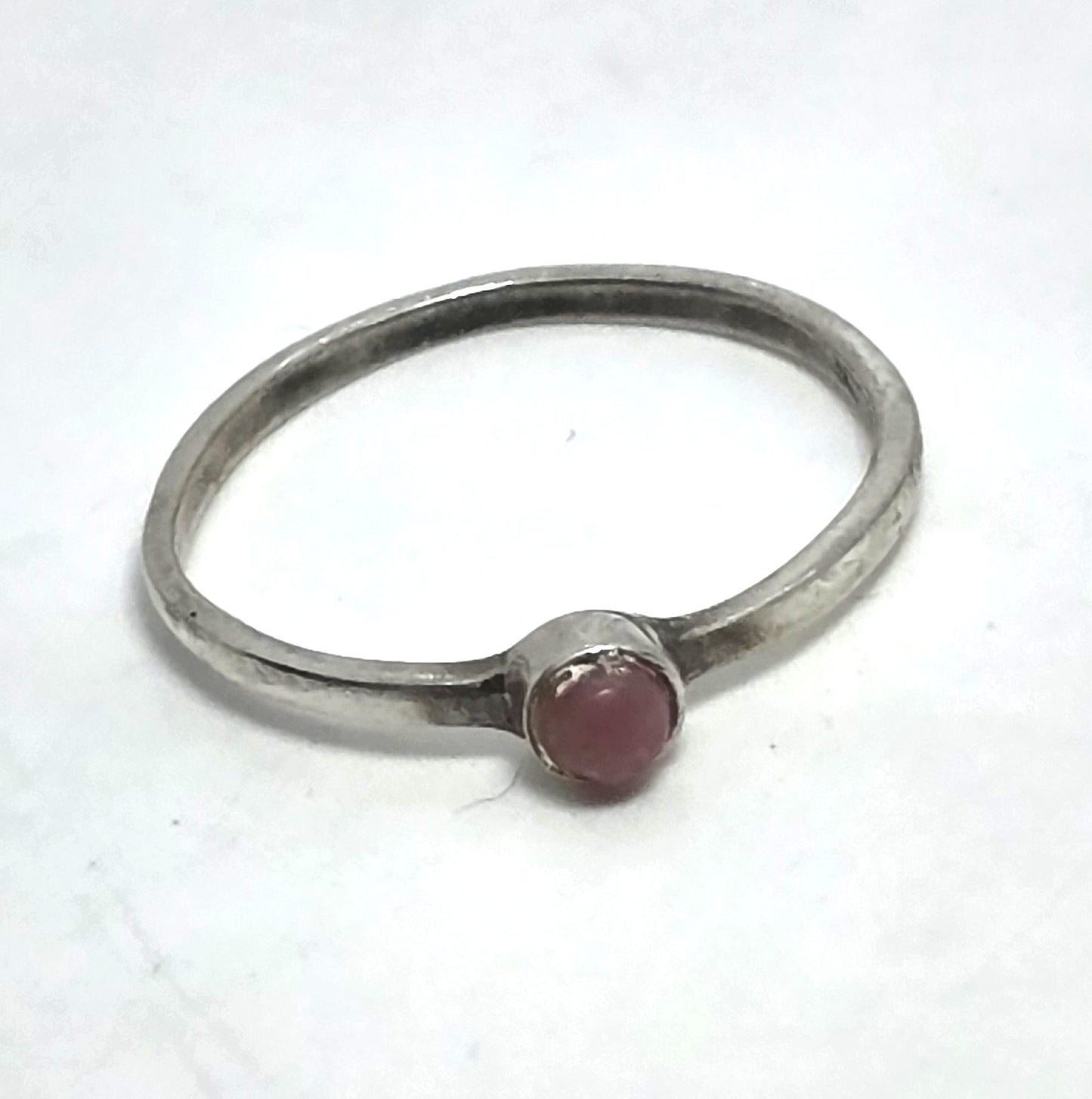 rhodochrosite pink gemstone thin vintage sterling silver stacker ring size 8