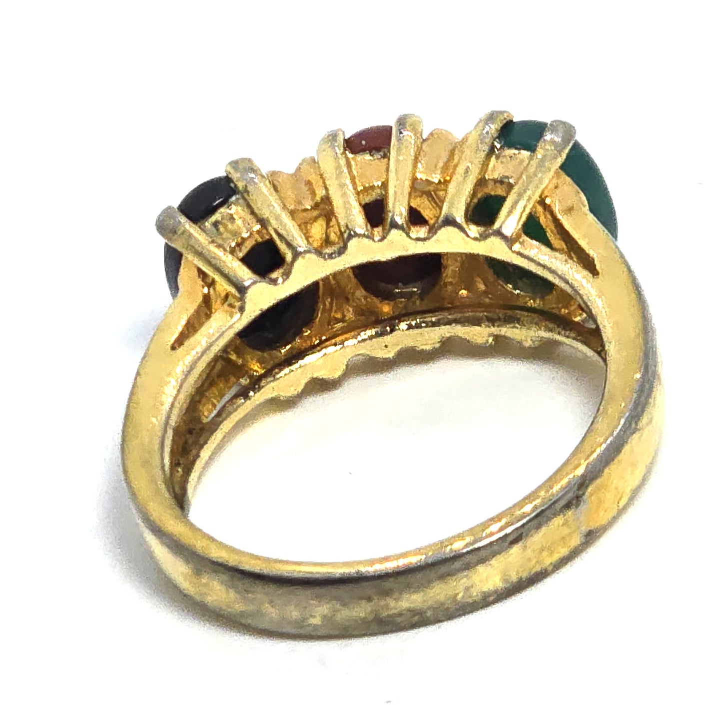 Egyptian Revival Onyx Jasper Aventurine Scarab gold over sterling silver ring size 6