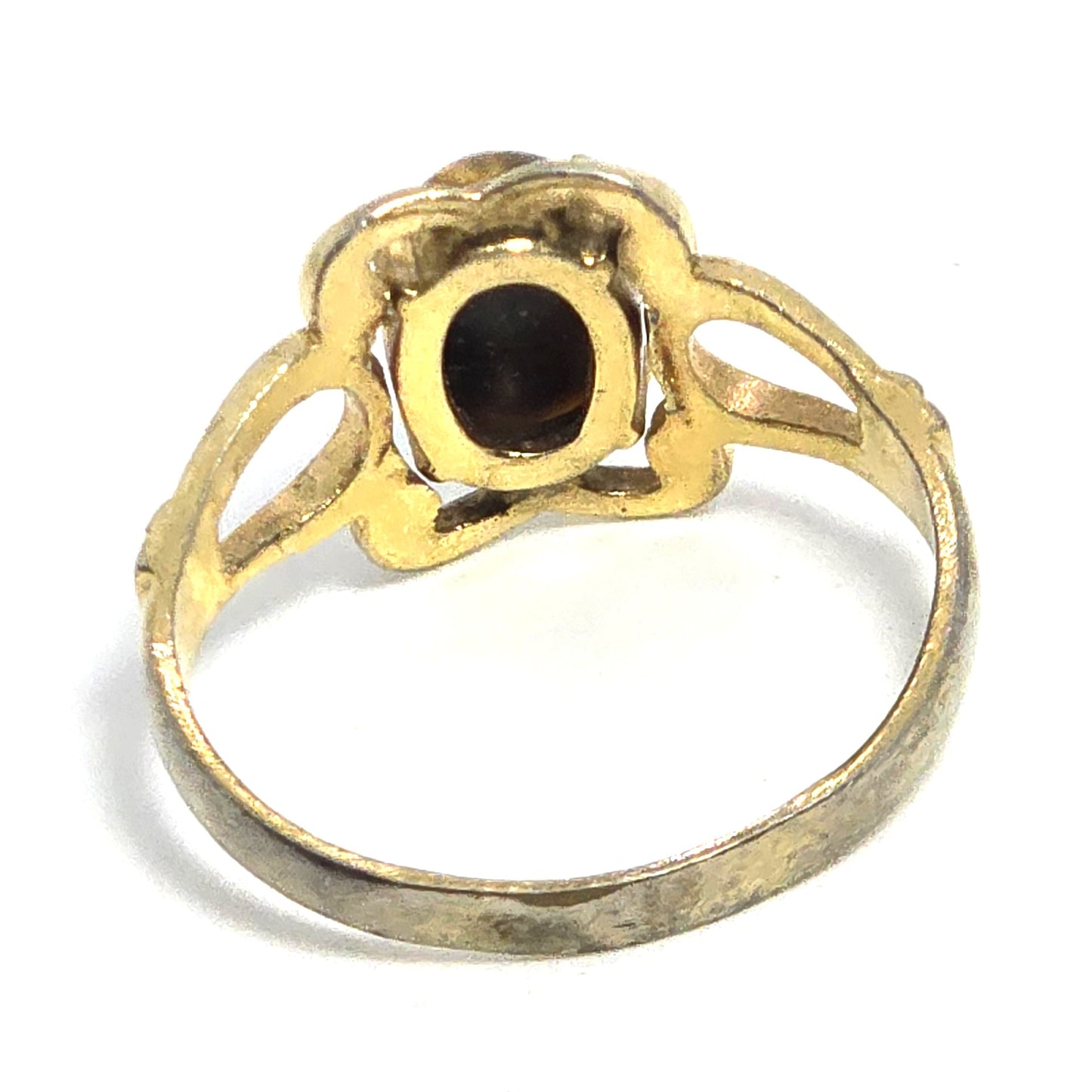 Brown Tiger's eye yellow 18k gold electroplate vintage ring size 6