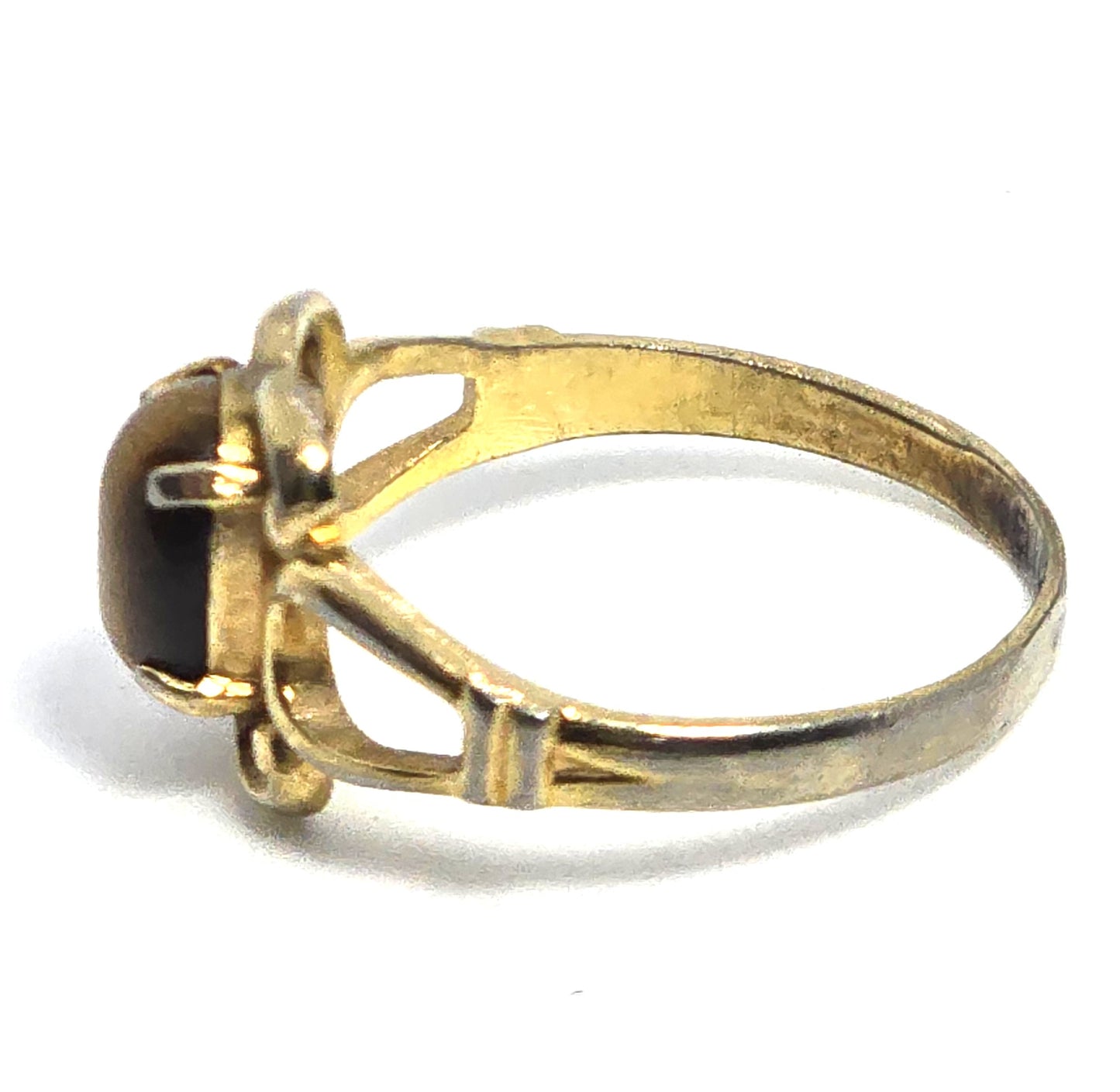 Brown Tiger's eye yellow 18k gold electroplate vintage ring size 6
