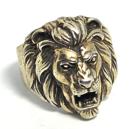 Roaring Lion Head Leo detailed gold over sterling silver vintage ring size 9