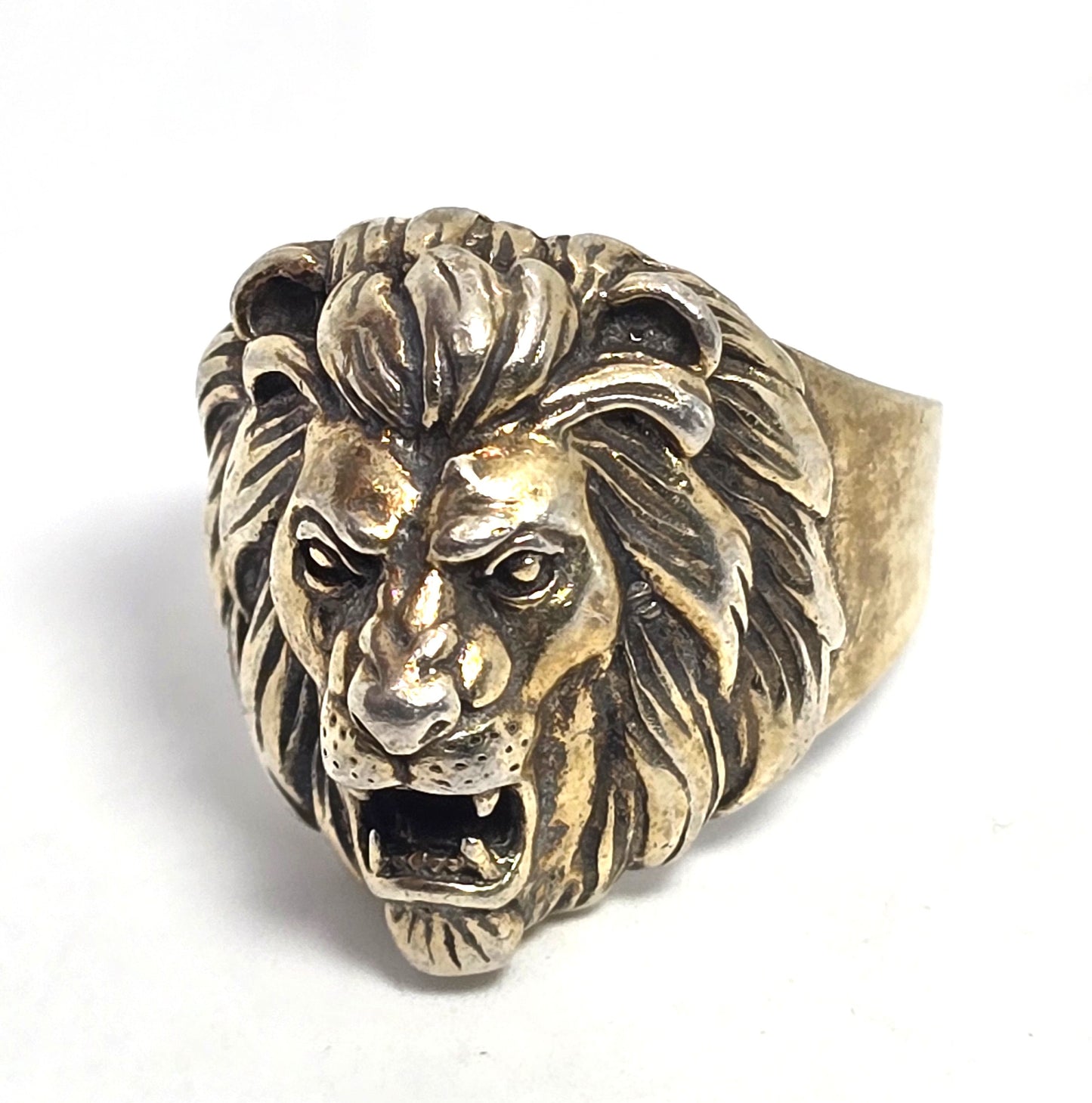 Roaring Lion Head Leo detailed gold over sterling silver vintage ring size 9