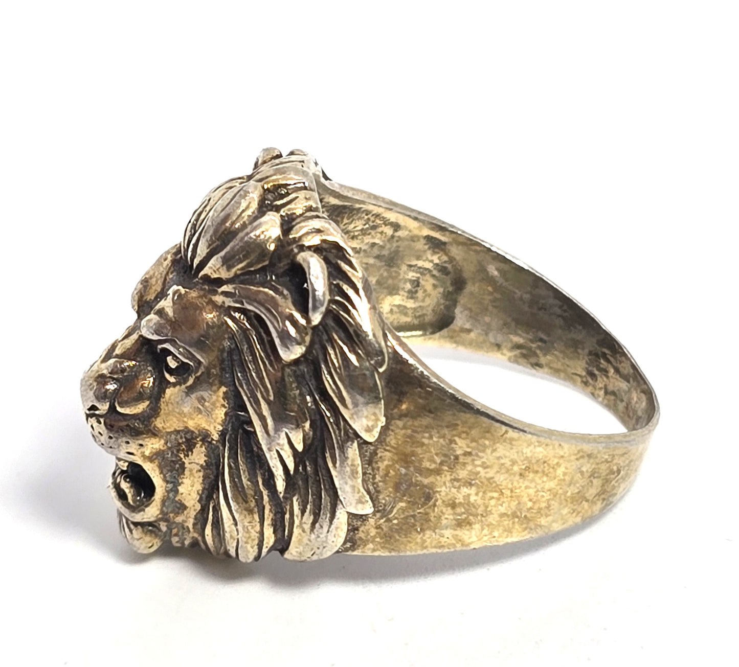 Roaring Lion Head Leo detailed gold over sterling silver vintage ring size 9