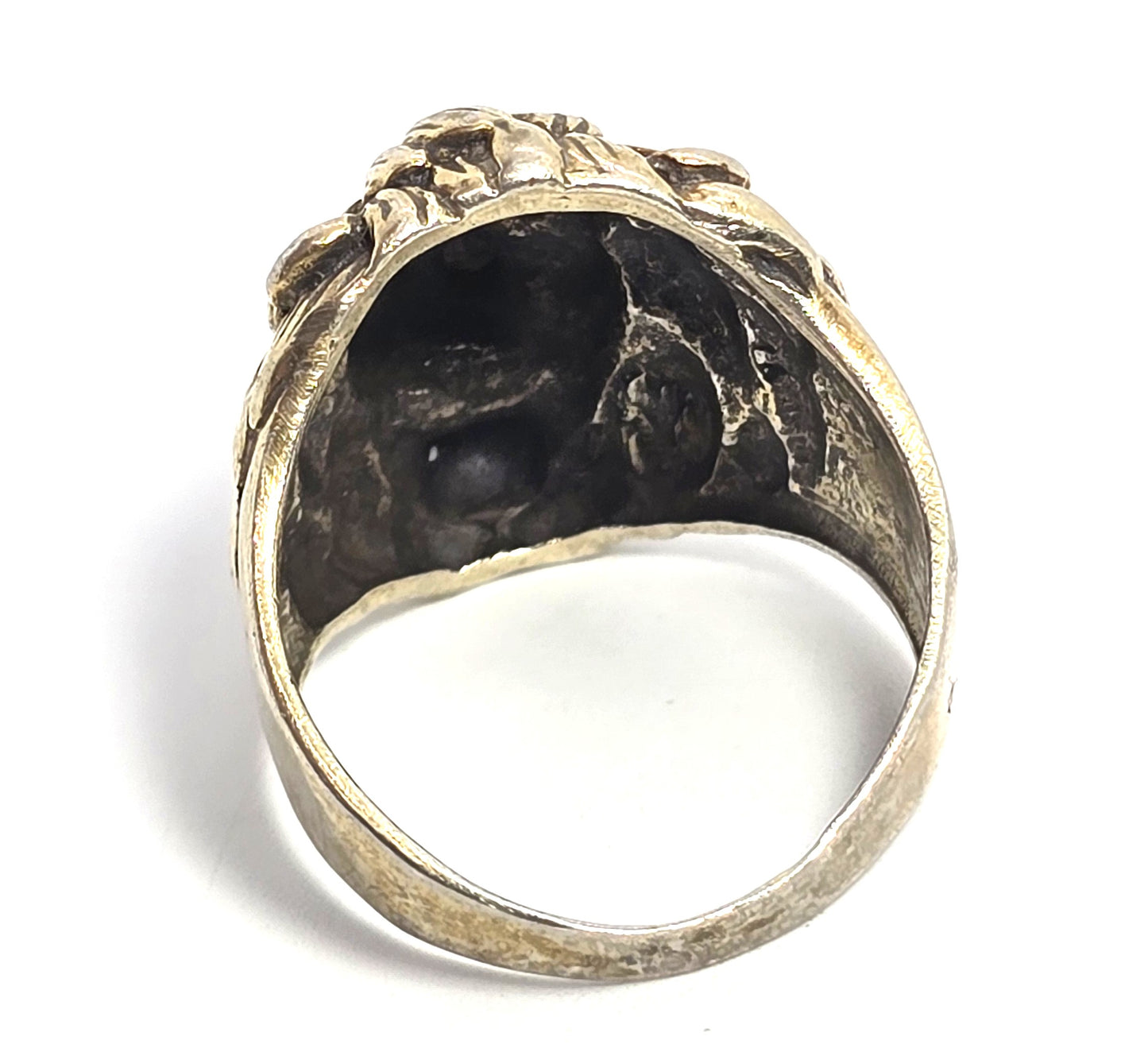 Roaring Lion Head Leo detailed gold over sterling silver vintage ring size 9