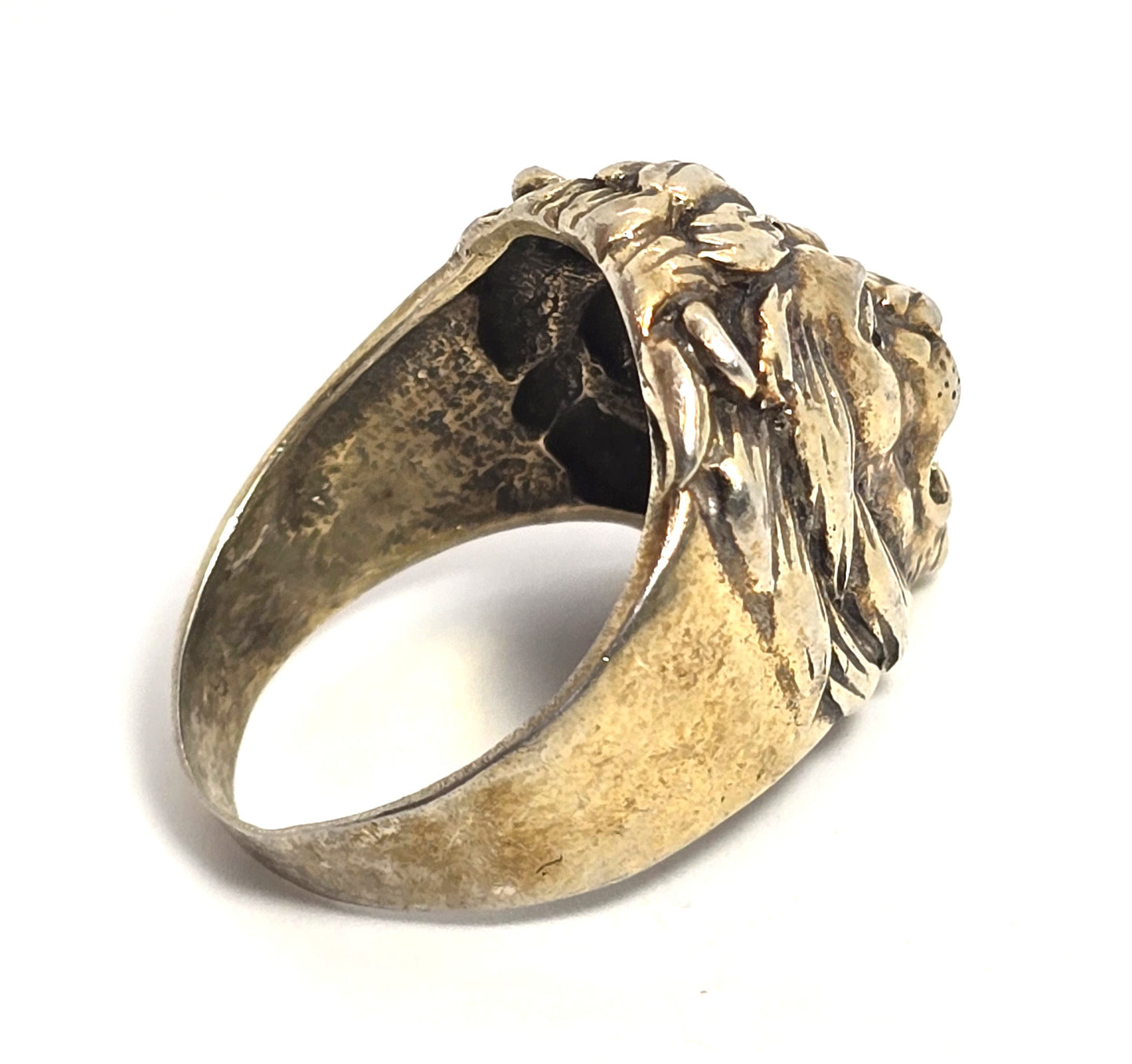 Roaring Lion Head Leo detailed gold over sterling silver vintage ring size 9