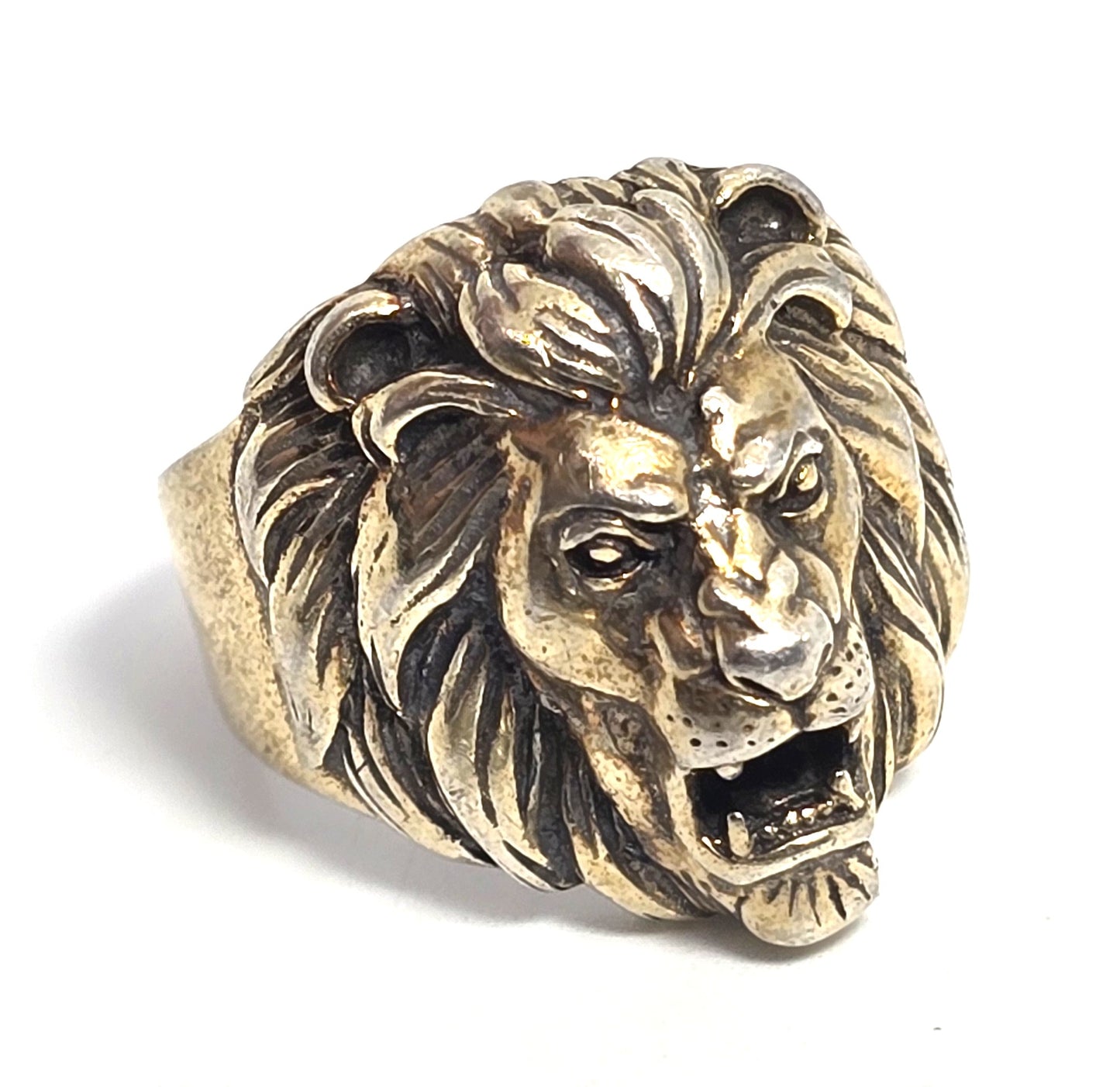 Roaring Lion Head Leo detailed gold over sterling silver vintage ring size 9