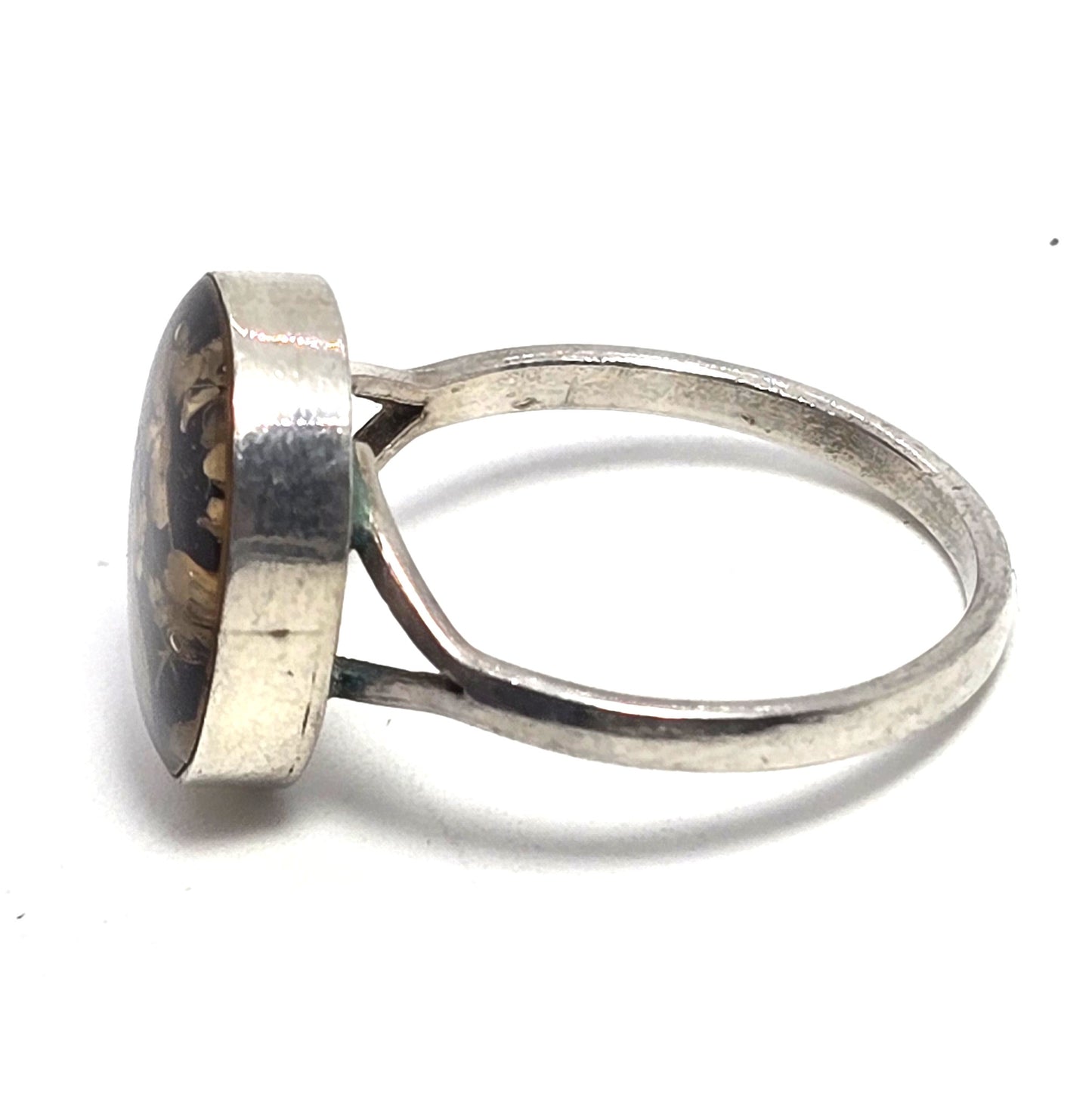 Dried flowers acrylic signed sterling silver Mexico vintage ring size 7.5