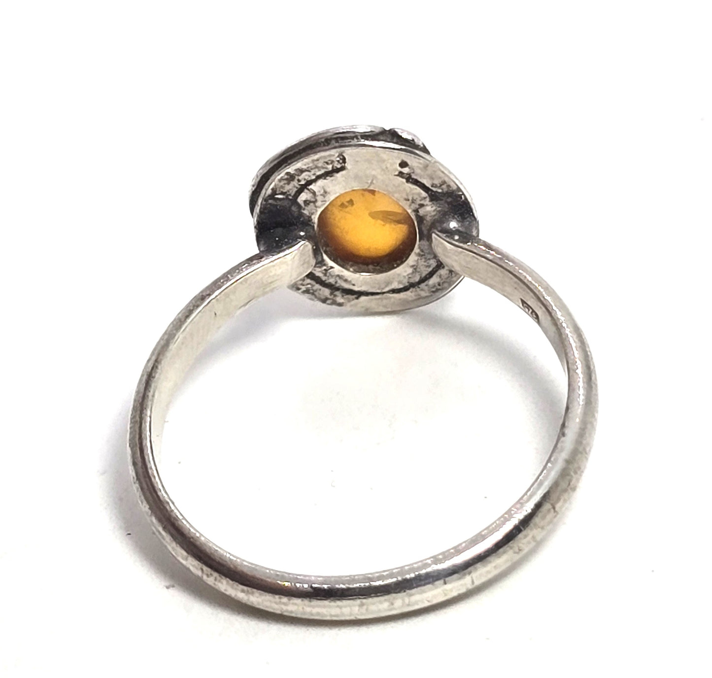 Baltic Amber with inclusions vintage sterling silver ring size 8.25